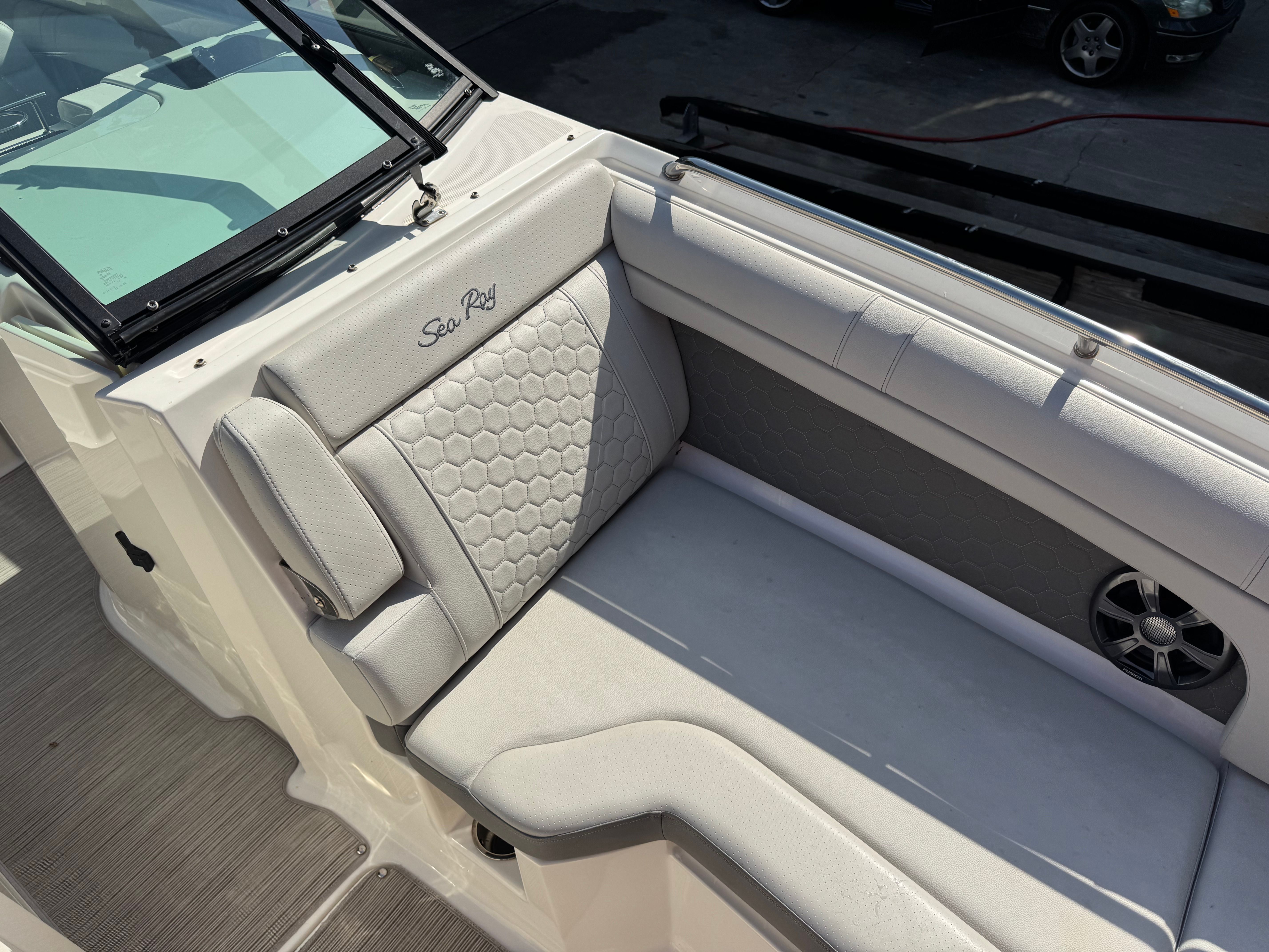 Interior of a 2020 Sea Ray SDX 270 Outboard boat.