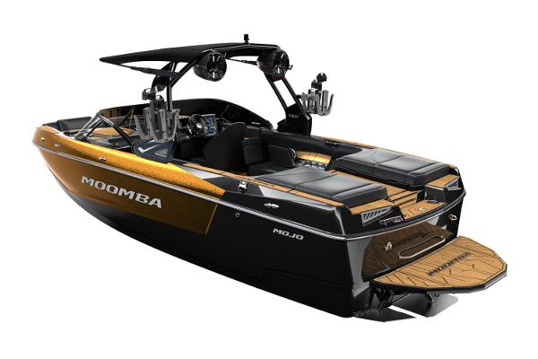 Manufacturer Provided Image: 2025 Moomba Mojo boat with sleek design, black and gold finish, and modern features.