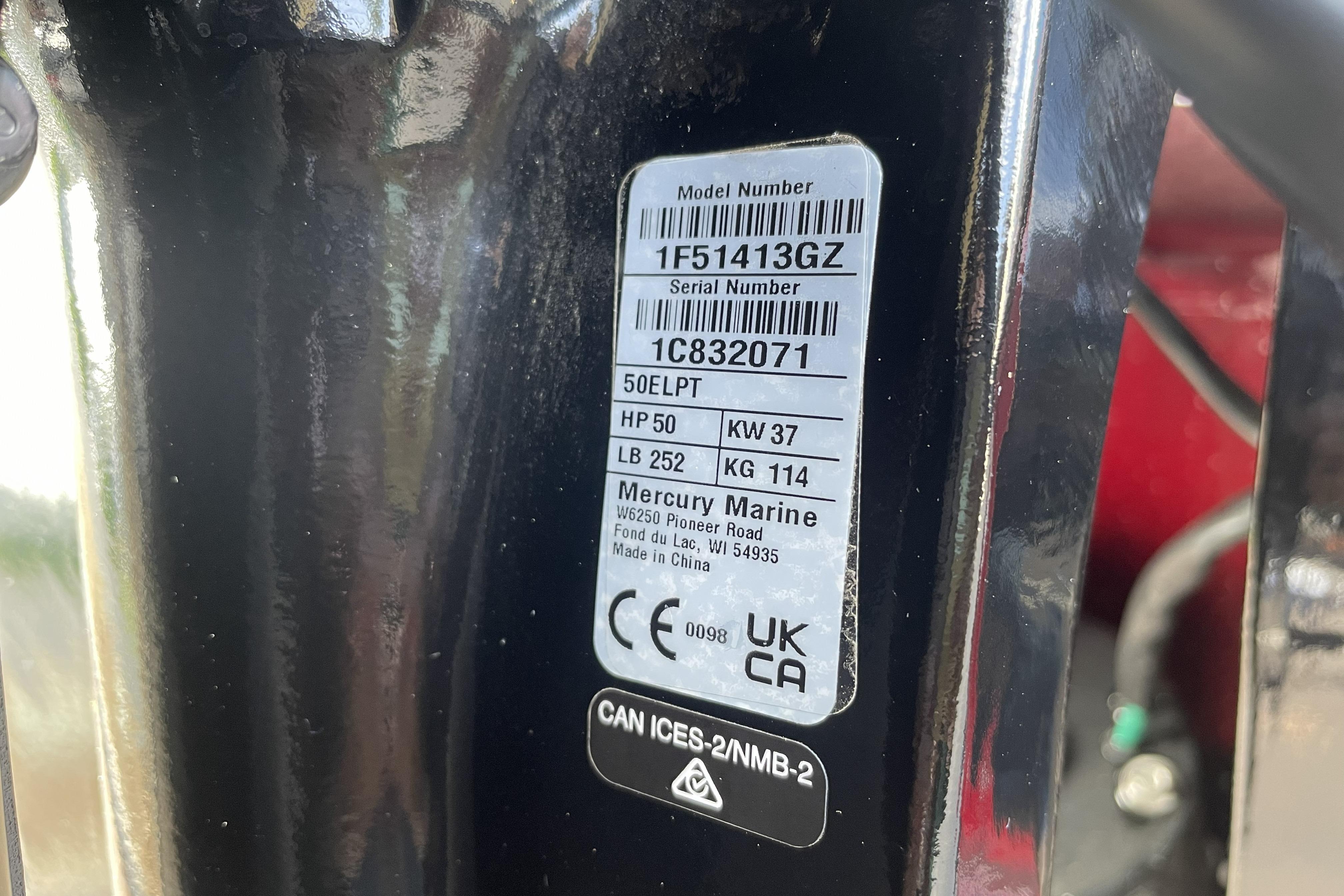 Label on 2026 Tracker Bass Tracker Classic XL, displaying model and serial numbers.