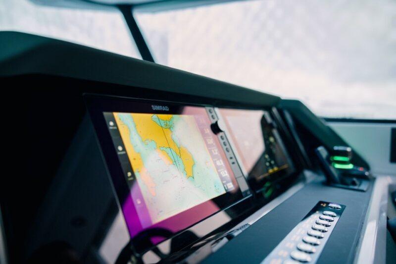 2026 Axopar 38 Cross Cabin dashboard with advanced navigation display.
