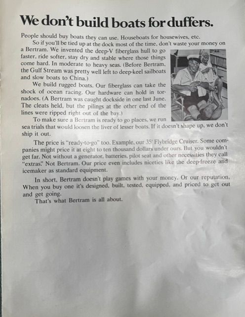 1969 Bertram Caribe ad: Durable boats for serious seafarers.