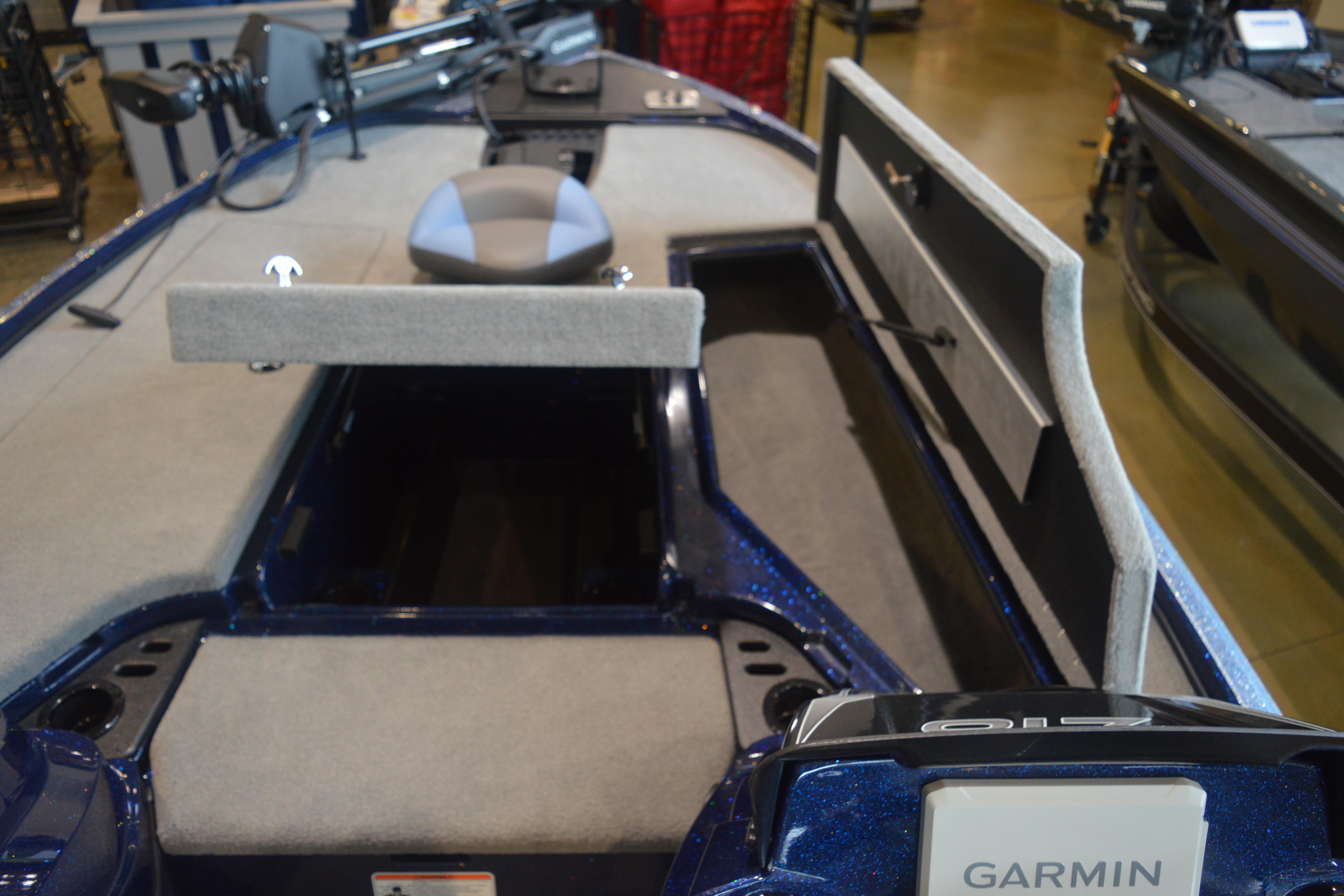 Interior view of a 2026 Nitro Z18 Pro fishing boat with Garmin equipment.