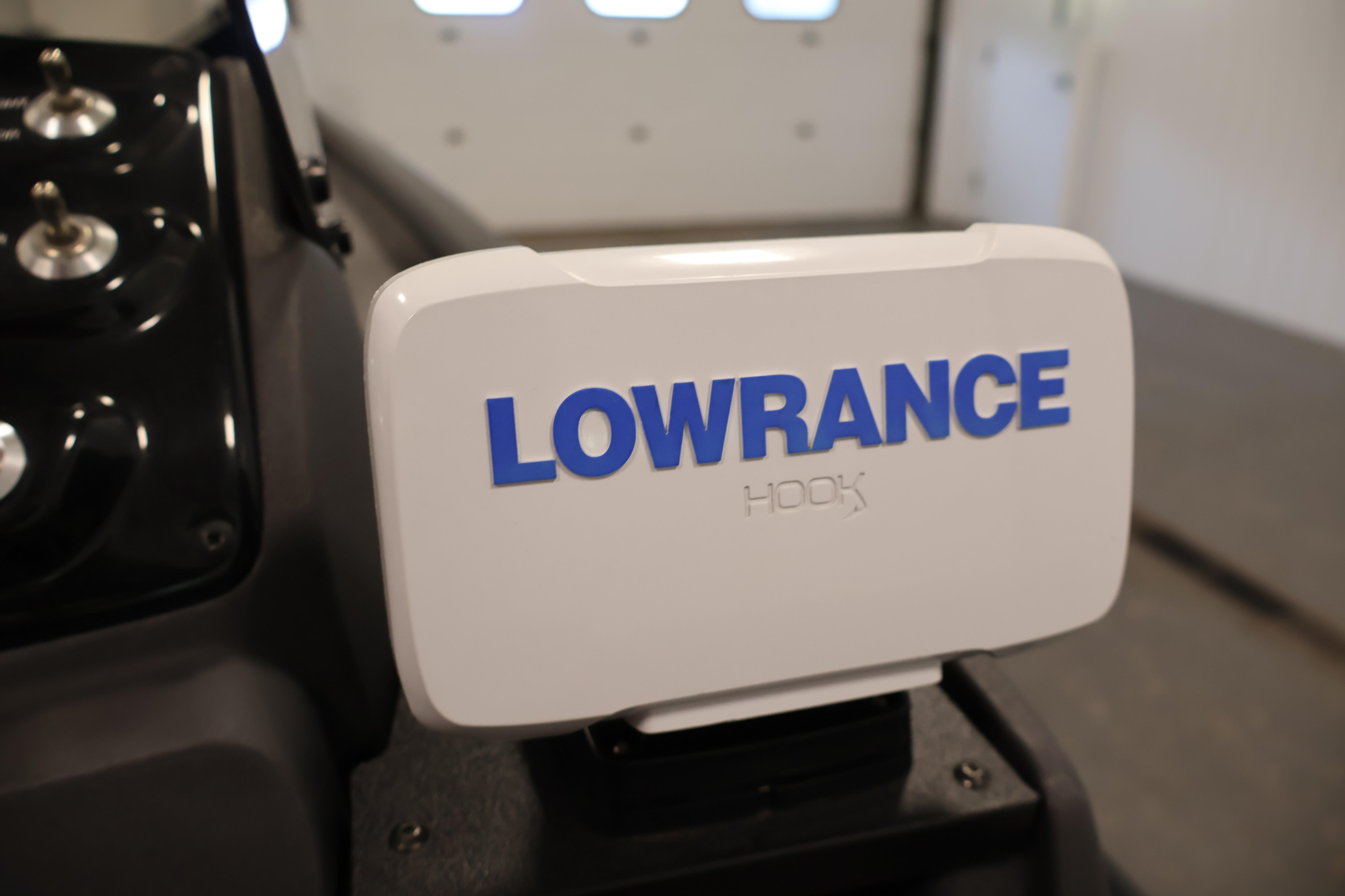 Lowrance Hook device on 2024 Tracker Pro 170 boat dashboard.