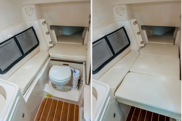 Manufacturer Provided Image: 2019 Grady-White Freedom 307 cabin with convertible seating and marine toilet.