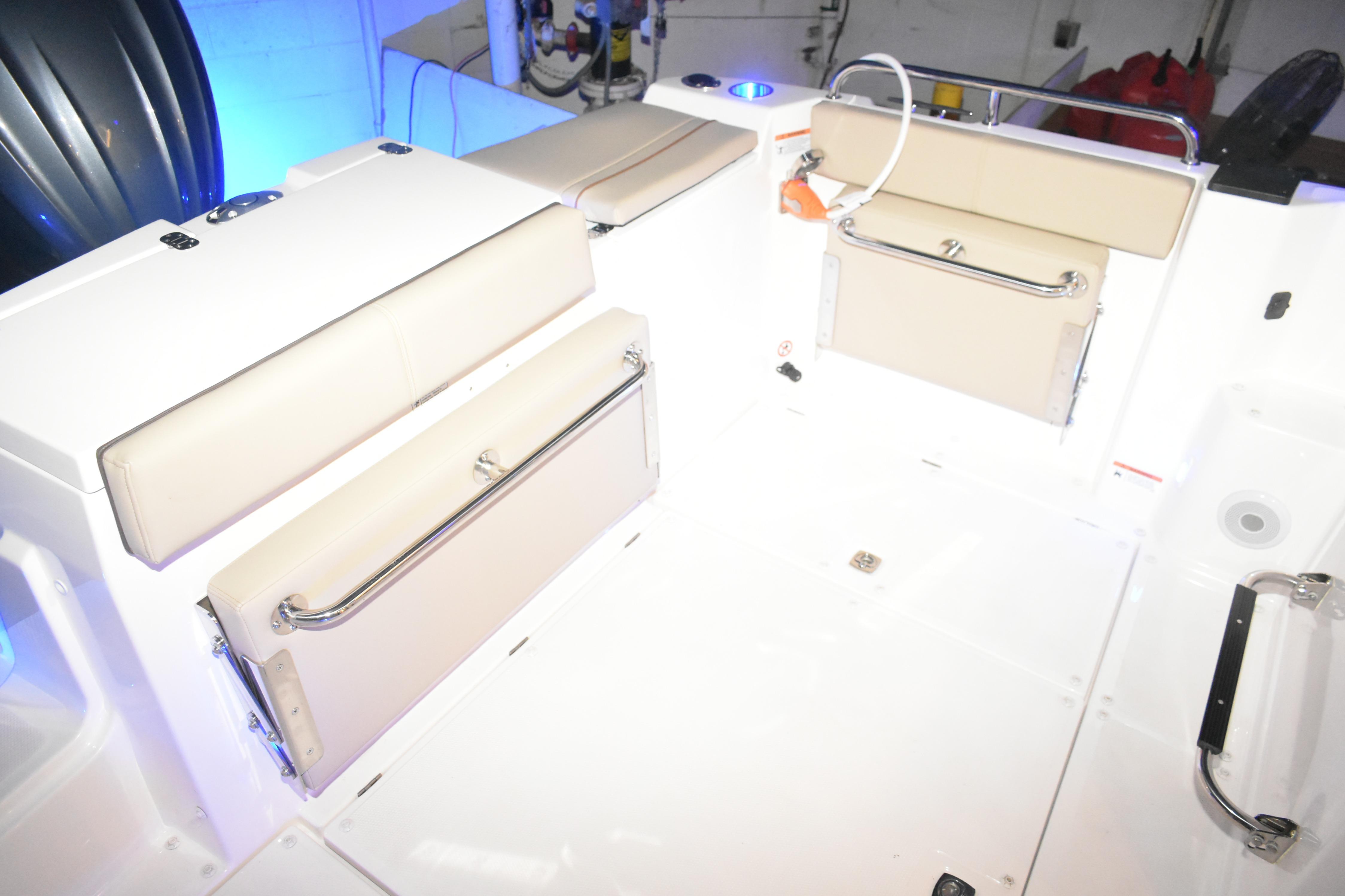 2026 Cutwater C-248 Coupe interior with foldable seating and modern design.