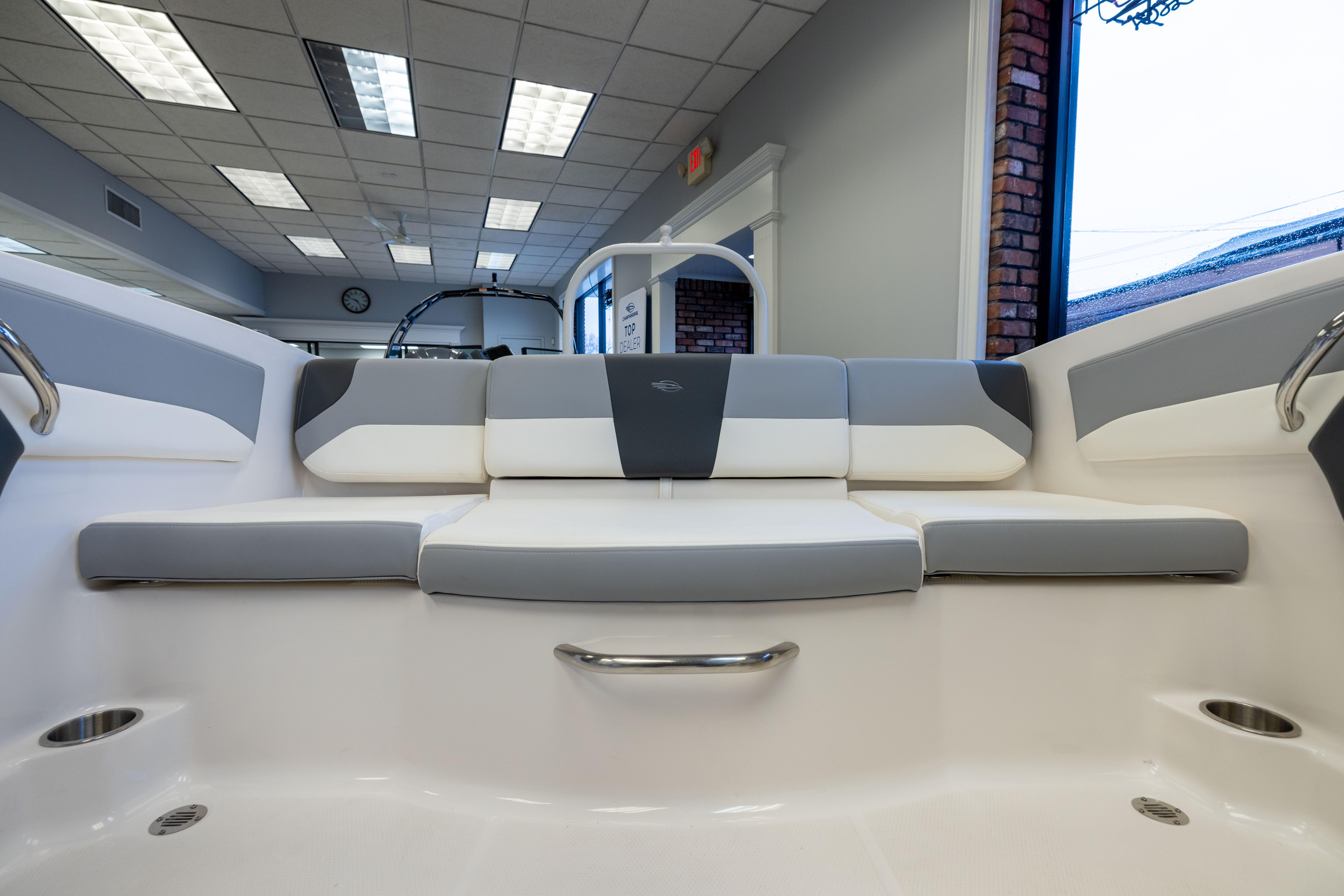 Interior seating of 2024 Chaparral 19 SSi OB boat, featuring modern design and comfortable upholstery.