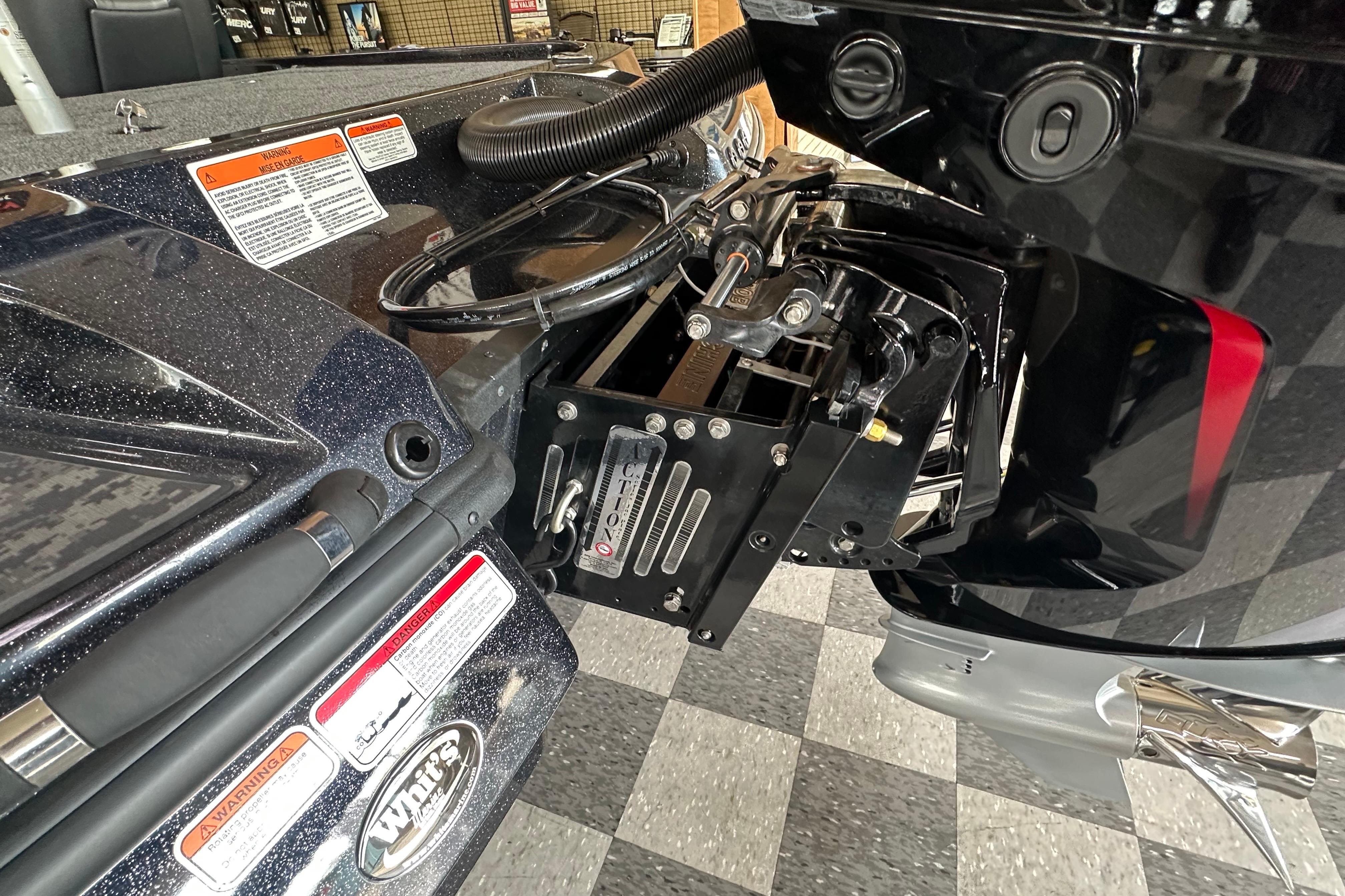 2025 Nitro Z20 XL Pro boat engine compartment with detailed mechanical components.