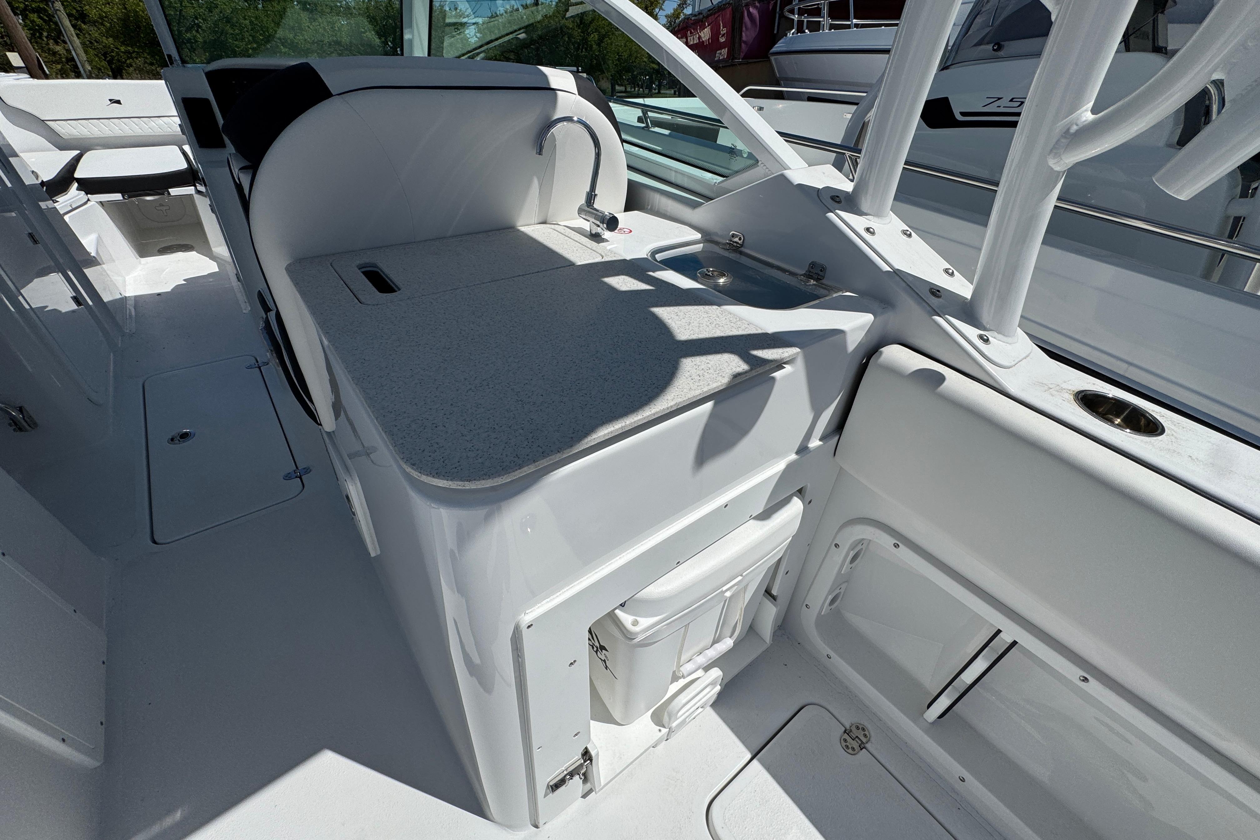2026 Stingray 259 DC boat interior with sleek white design and modern amenities.