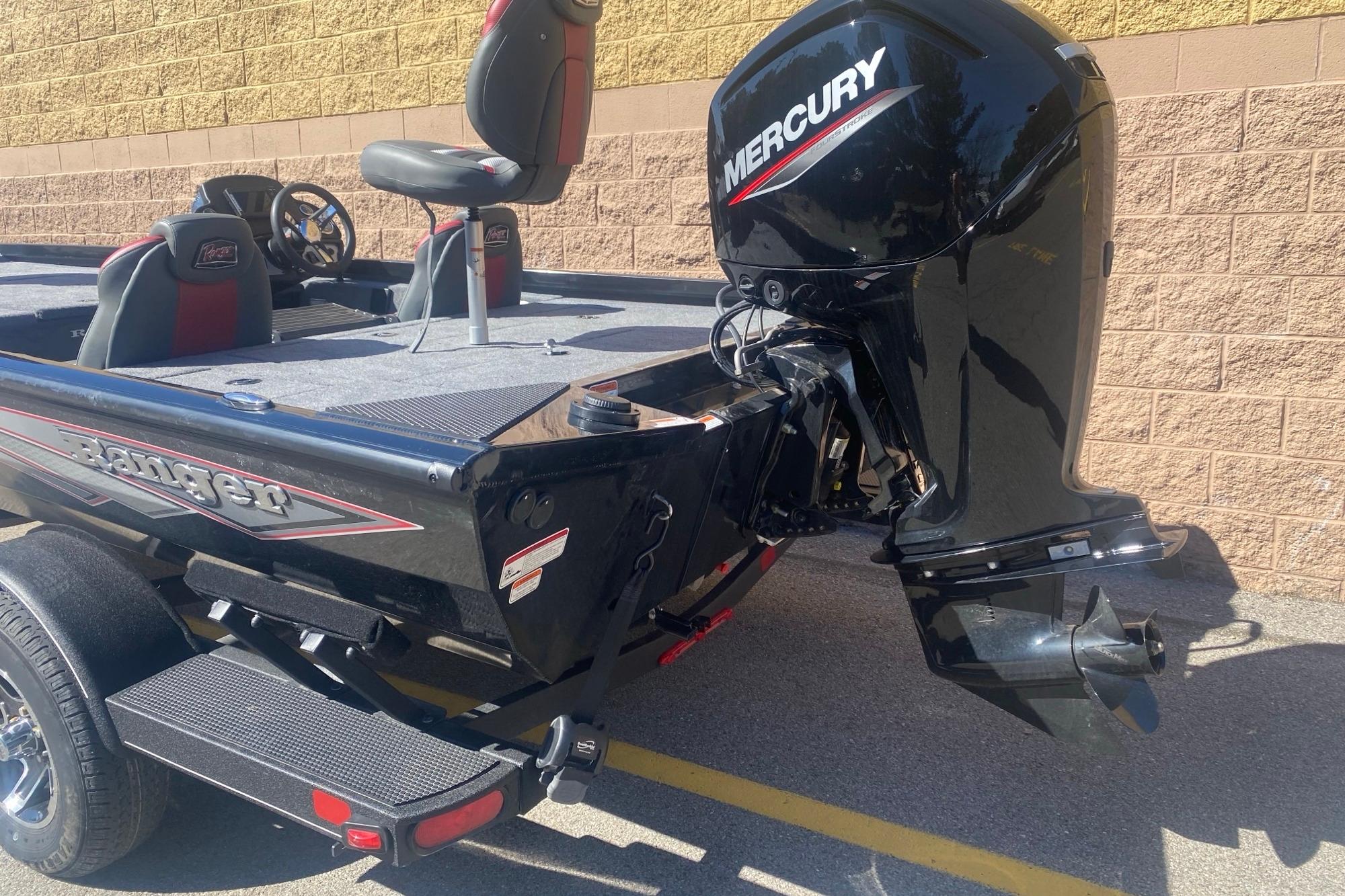 2026 Ranger RT188 boat with Mercury outboard motor, parked on a trailer.
