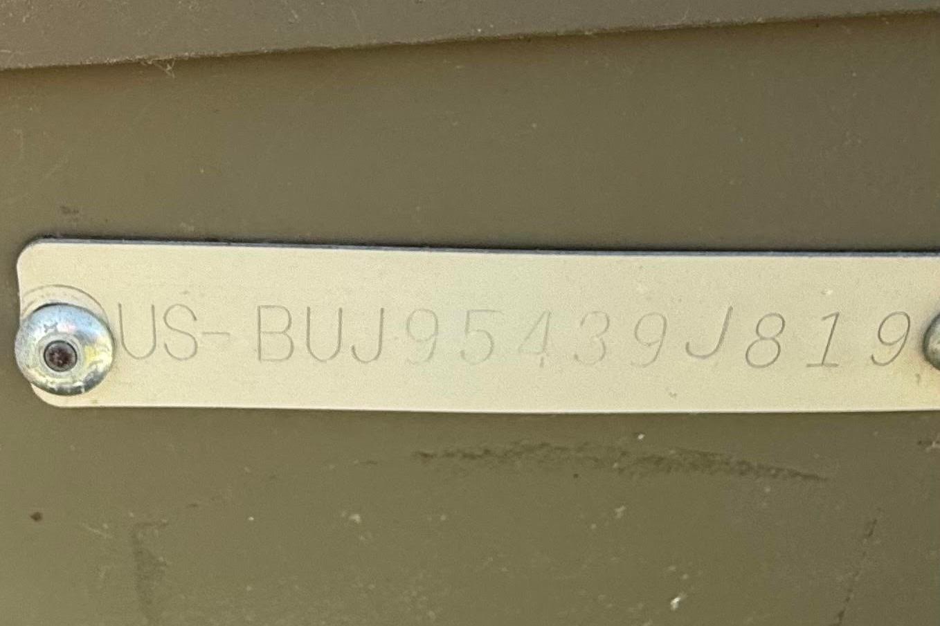 2019 Tracker Grizzly 1648 SC boat identification plate with serial number.