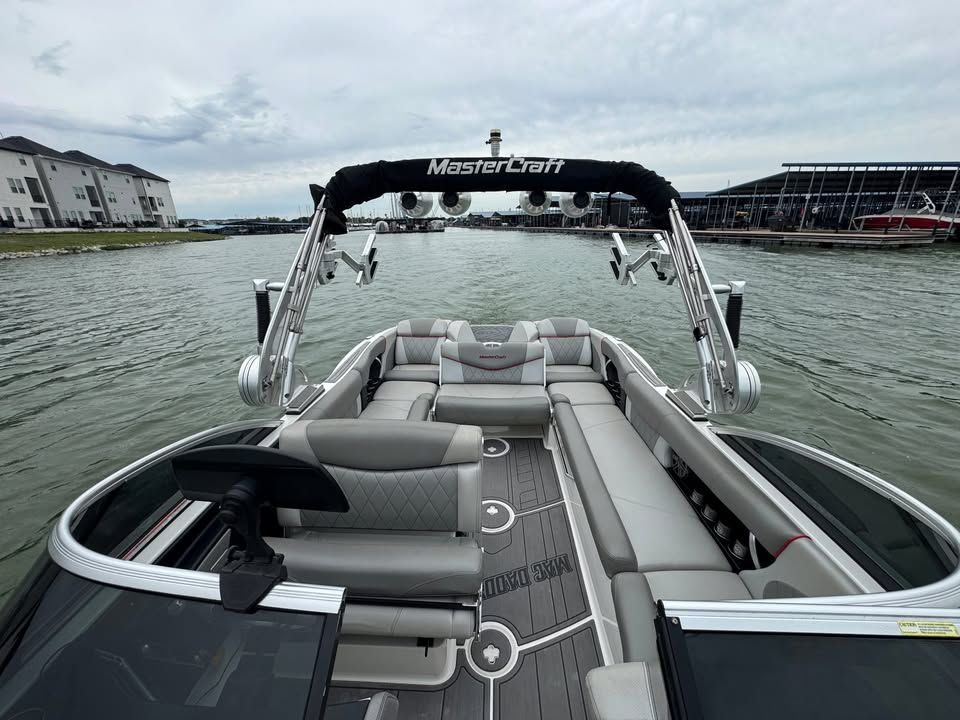 Interior view of a 2015 MasterCraft X46 boat on the water.