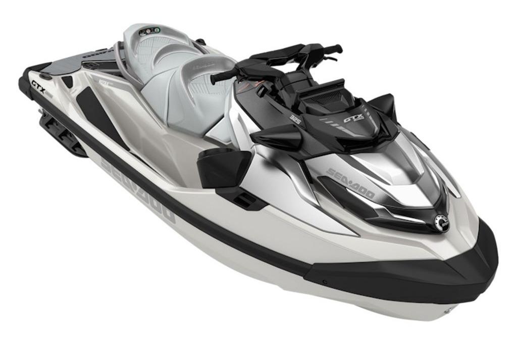 2026 Sea-Doo GTX Limited 325 jet ski, sleek design, silver and black color scheme.