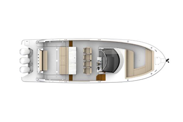 Manufacturer Provided Image: Top view of 2026 Regal 38 SAV boat layout with triple engines.