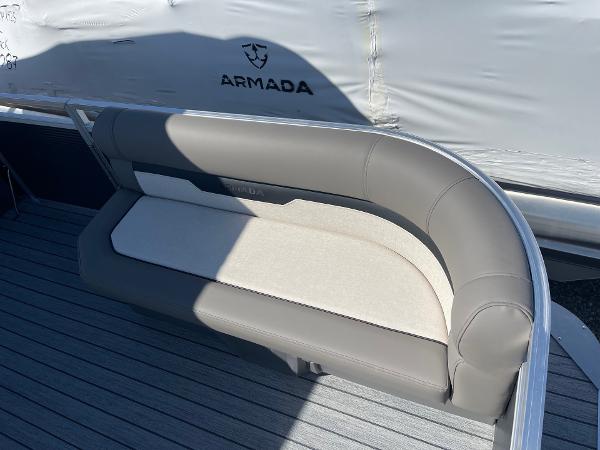 Armada Saphir 23CR 2025 boat seat with sleek gray upholstery.
