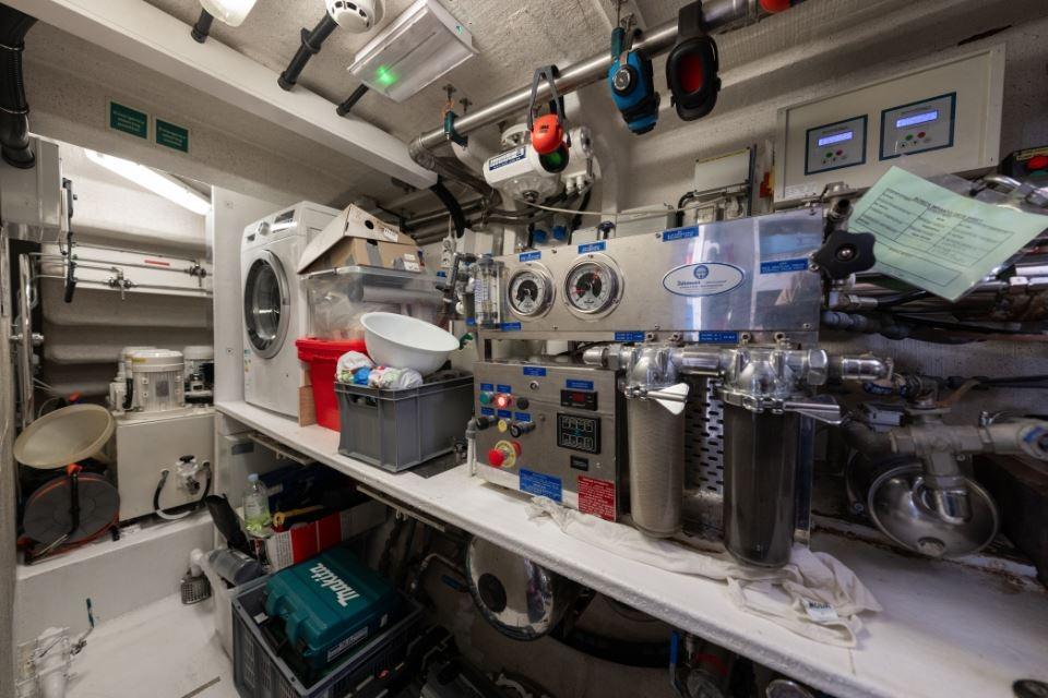 Engine room of 2009 Sunseeker 34 Metre Yacht with machinery and equipment.