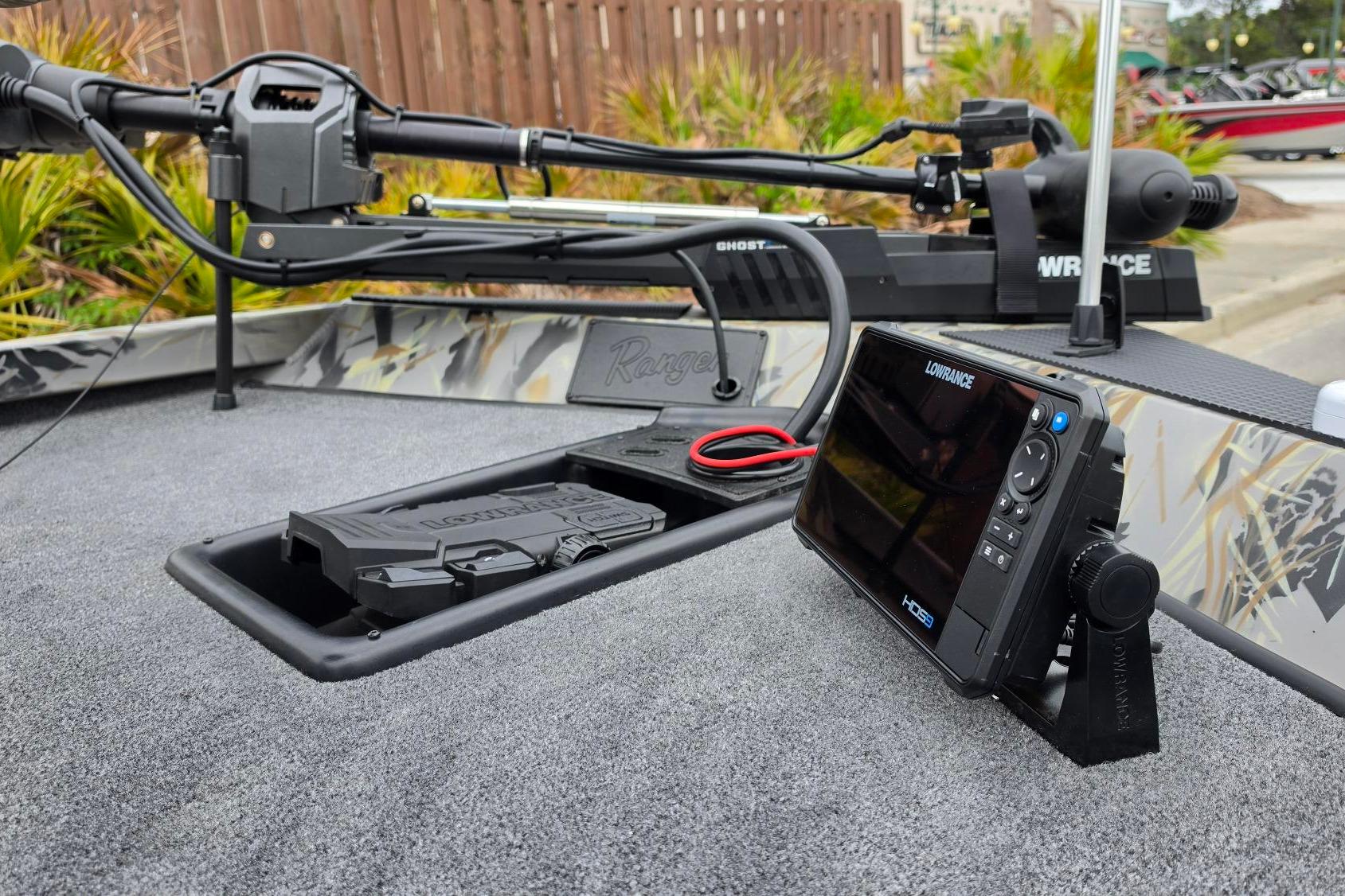 2026 Ranger RT178 boat deck with Lowrance fish finder and trolling motor.