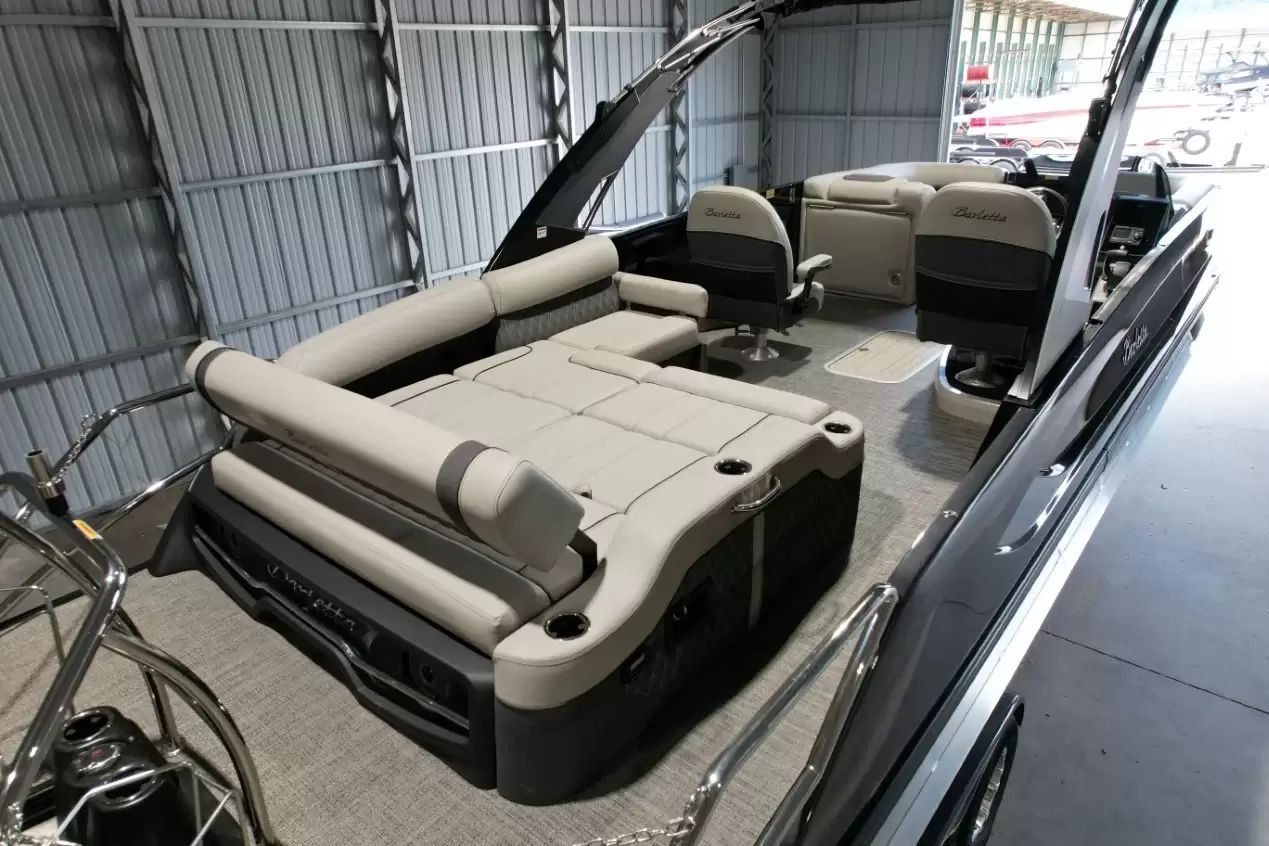Interior view of 2024 Barletta LEGGERA R26UCA pontoon boat.