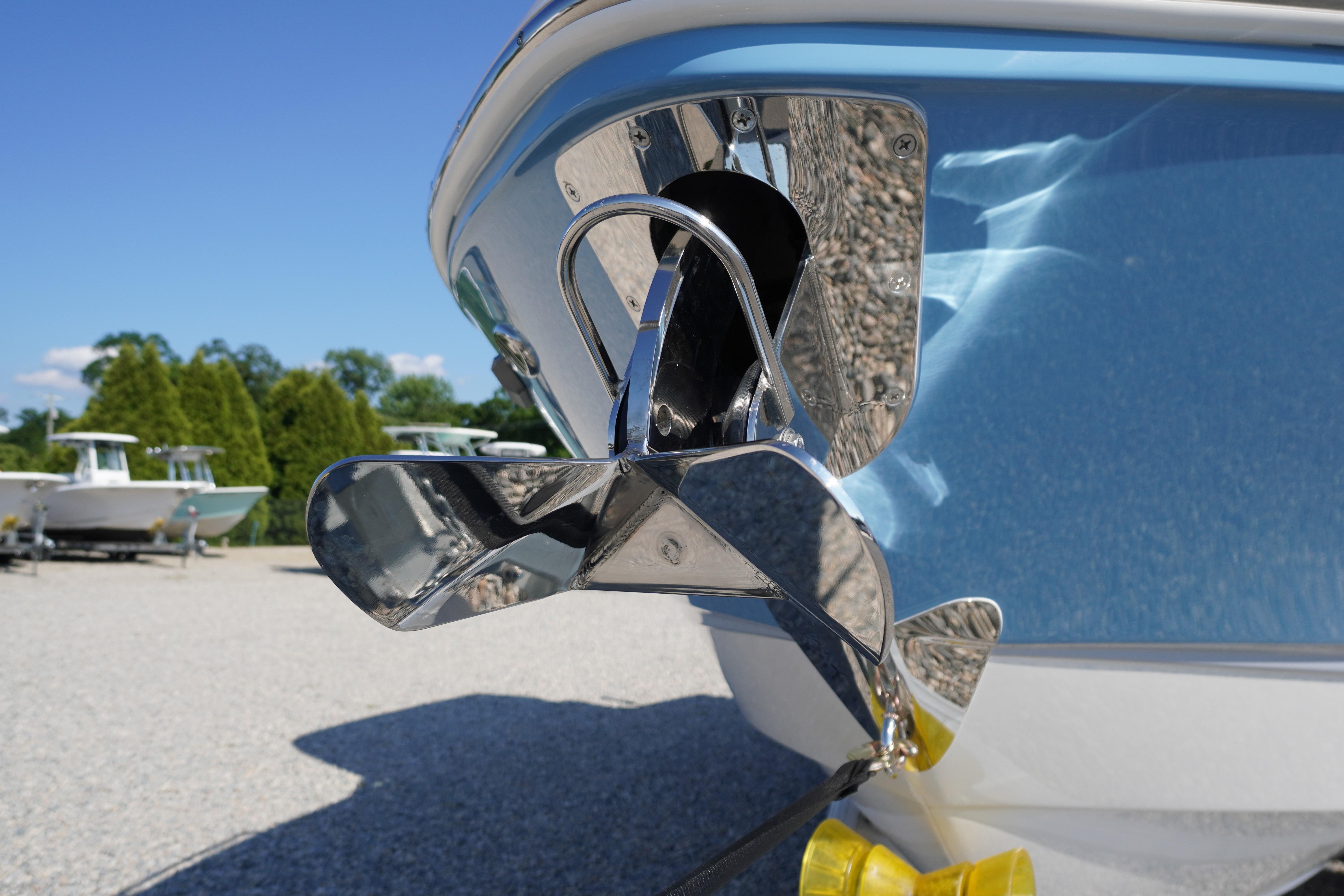 2026 Chaparral 270 OSX boat anchor detail with polished metal finish.