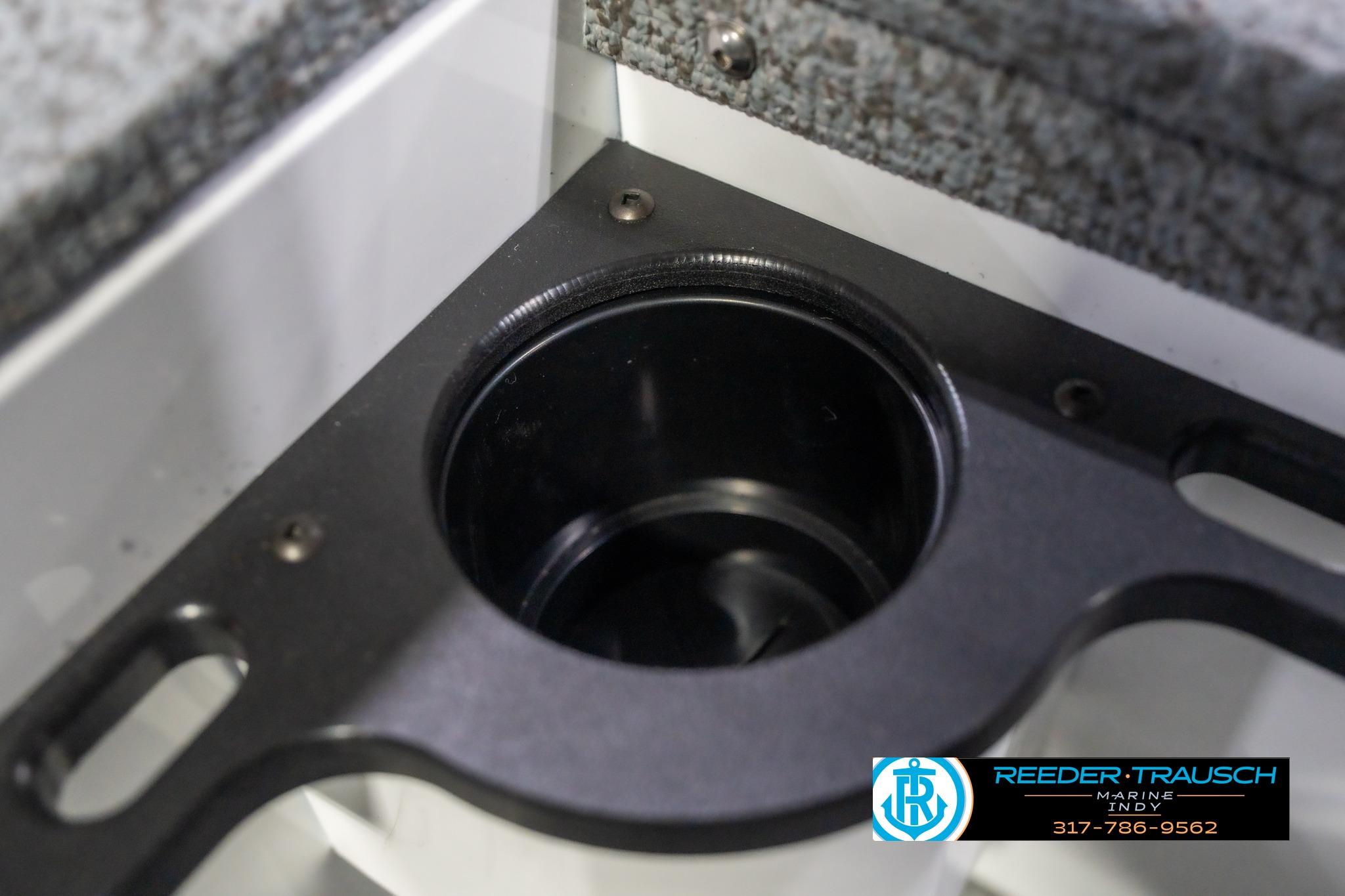 Cup holder in 2026 Lund 1700 Explorer Sport boat, featuring Reeder Trausch Marine branding.