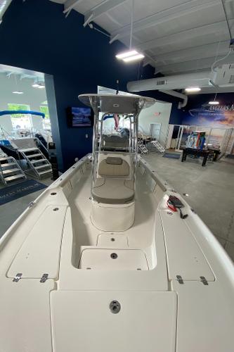 2024 Key West 250 Bay Reef boat interior in showroom.