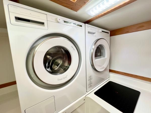 Laundry appliances in 2025 Sabre 43 Salon Express yacht interior.
