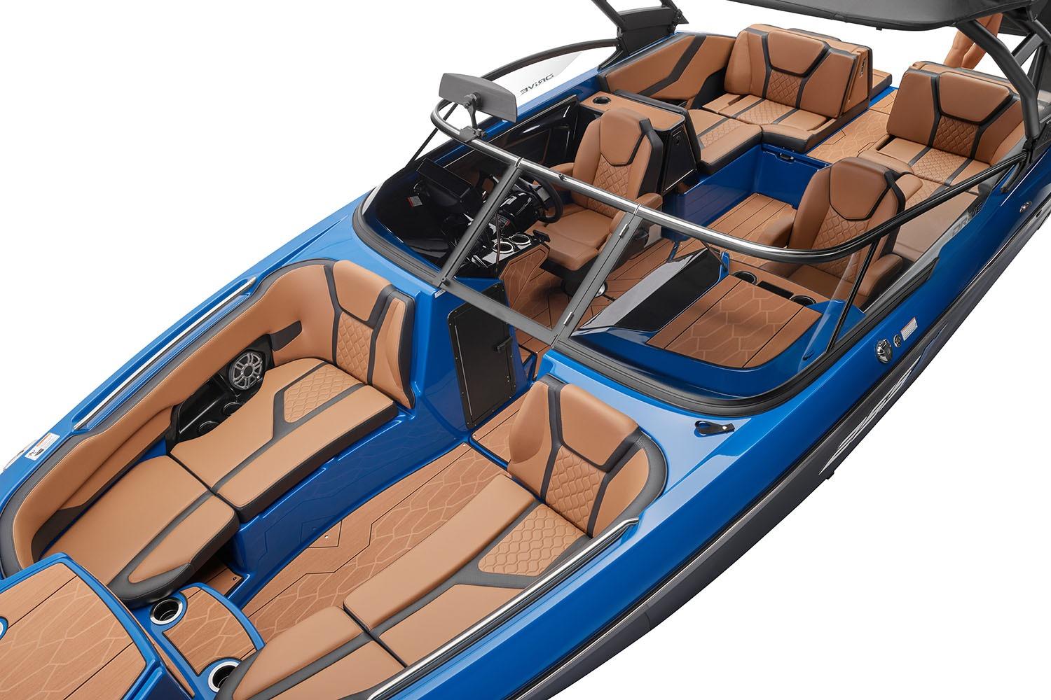 Manufacturer Provided Image: 2026 Yamaha Boats 255XD, luxurious interior, blue exterior, spacious seating, modern design.