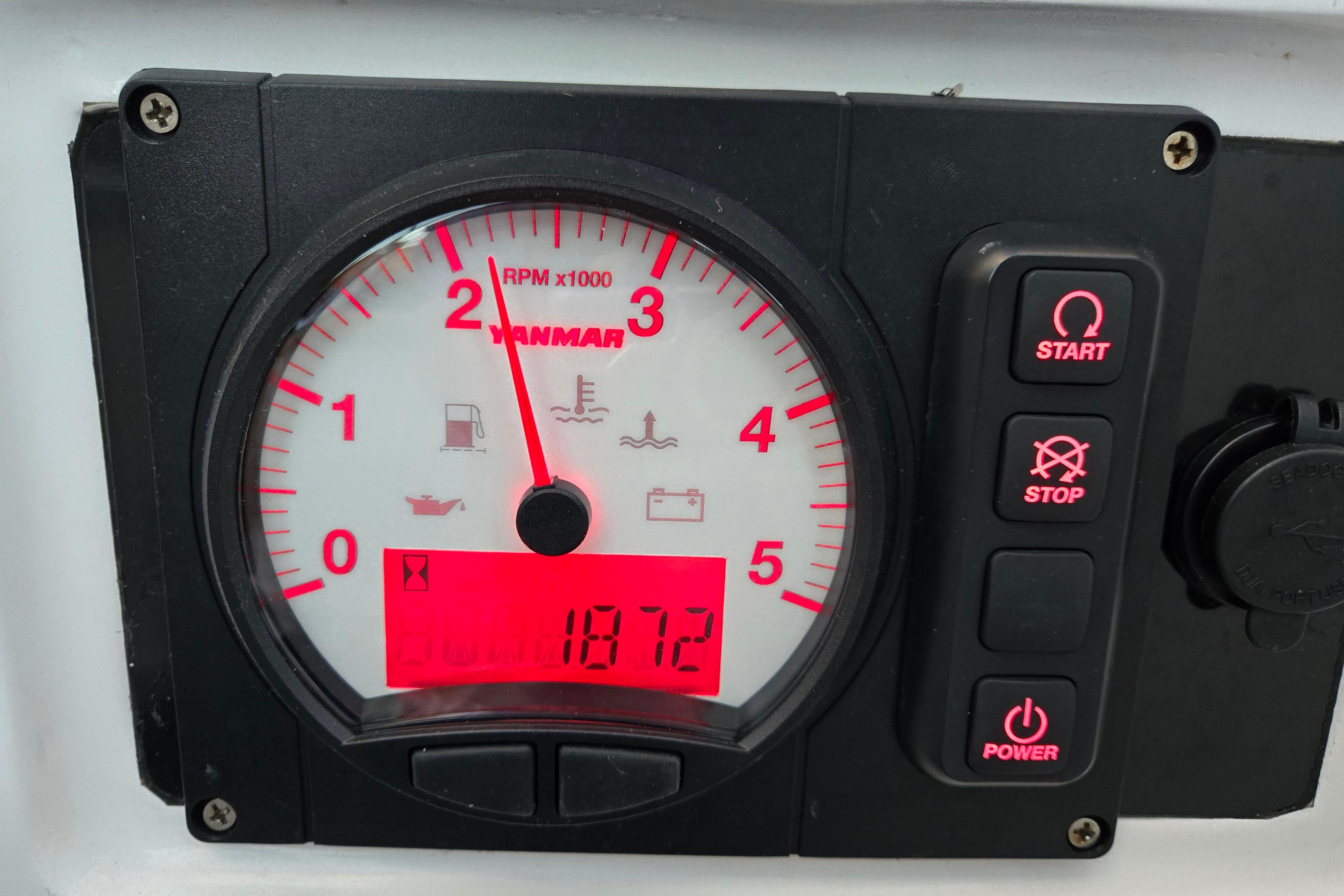 Yanmar engine control panel on a 1970 Hinckley Bermuda 40 sailboat.