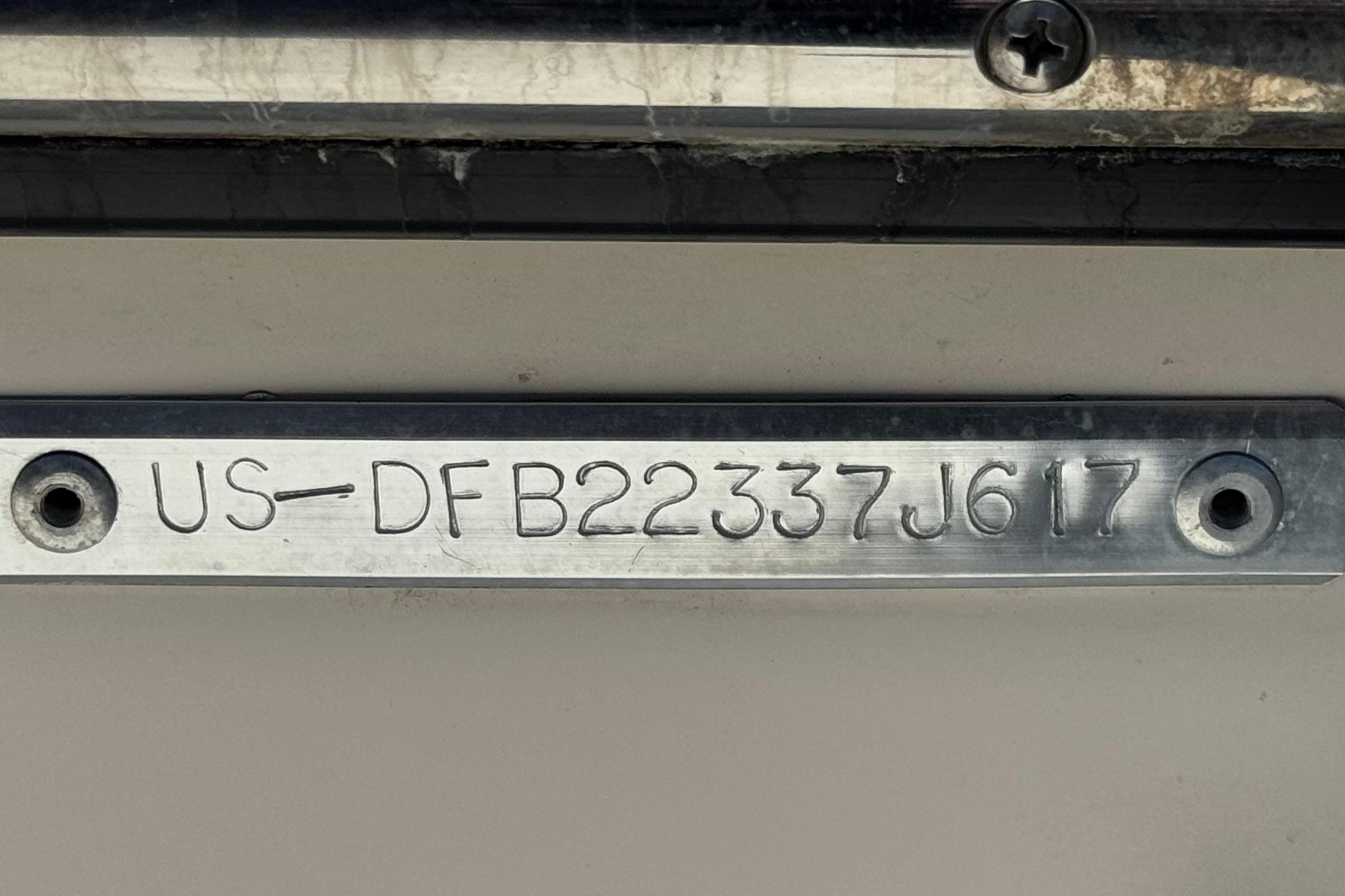 Hull identification number on a 2017 Defiance Admiral 220 EX boat.