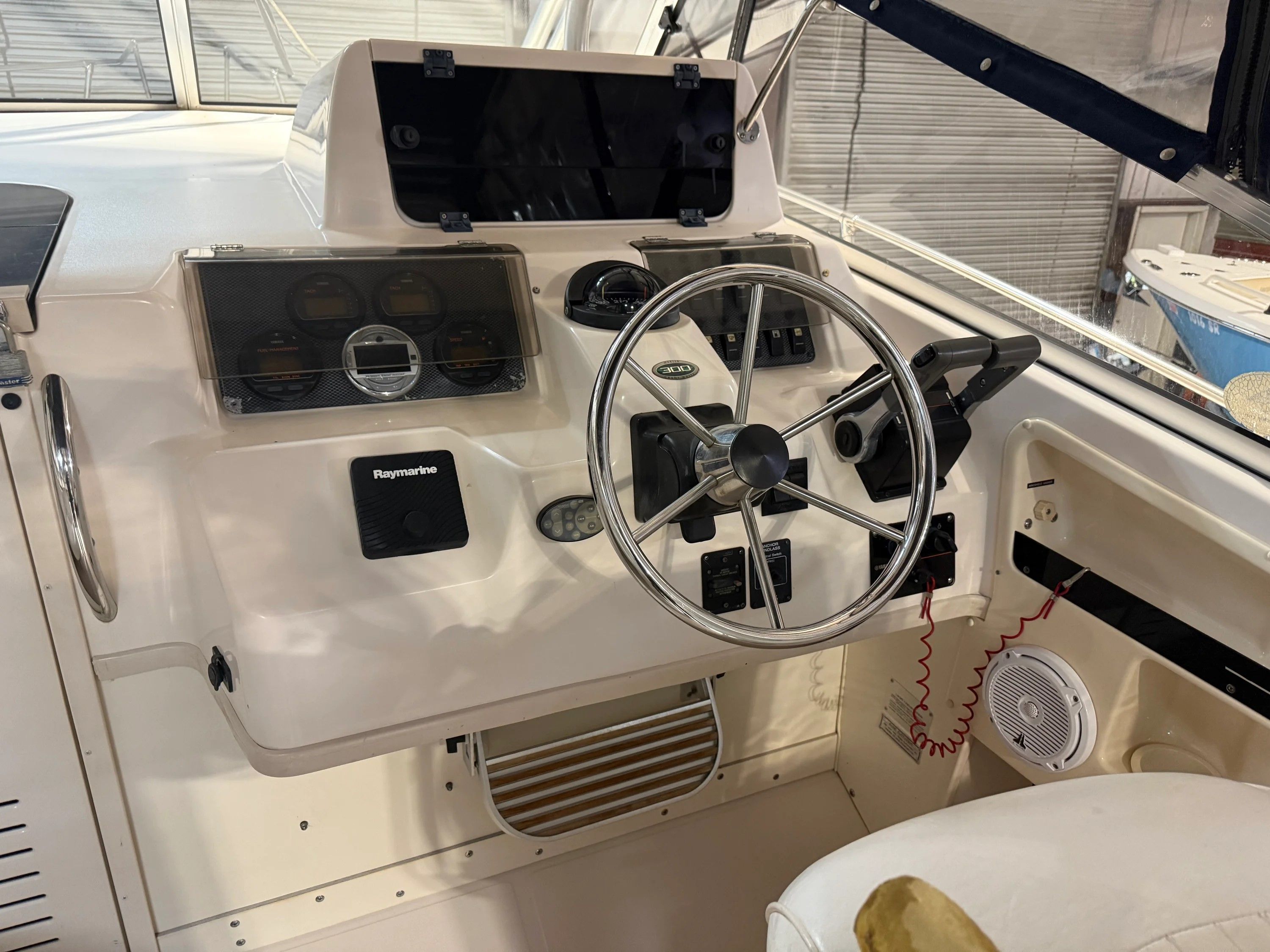 Helm of a 2002 Grady-White Marlin 300 boat.