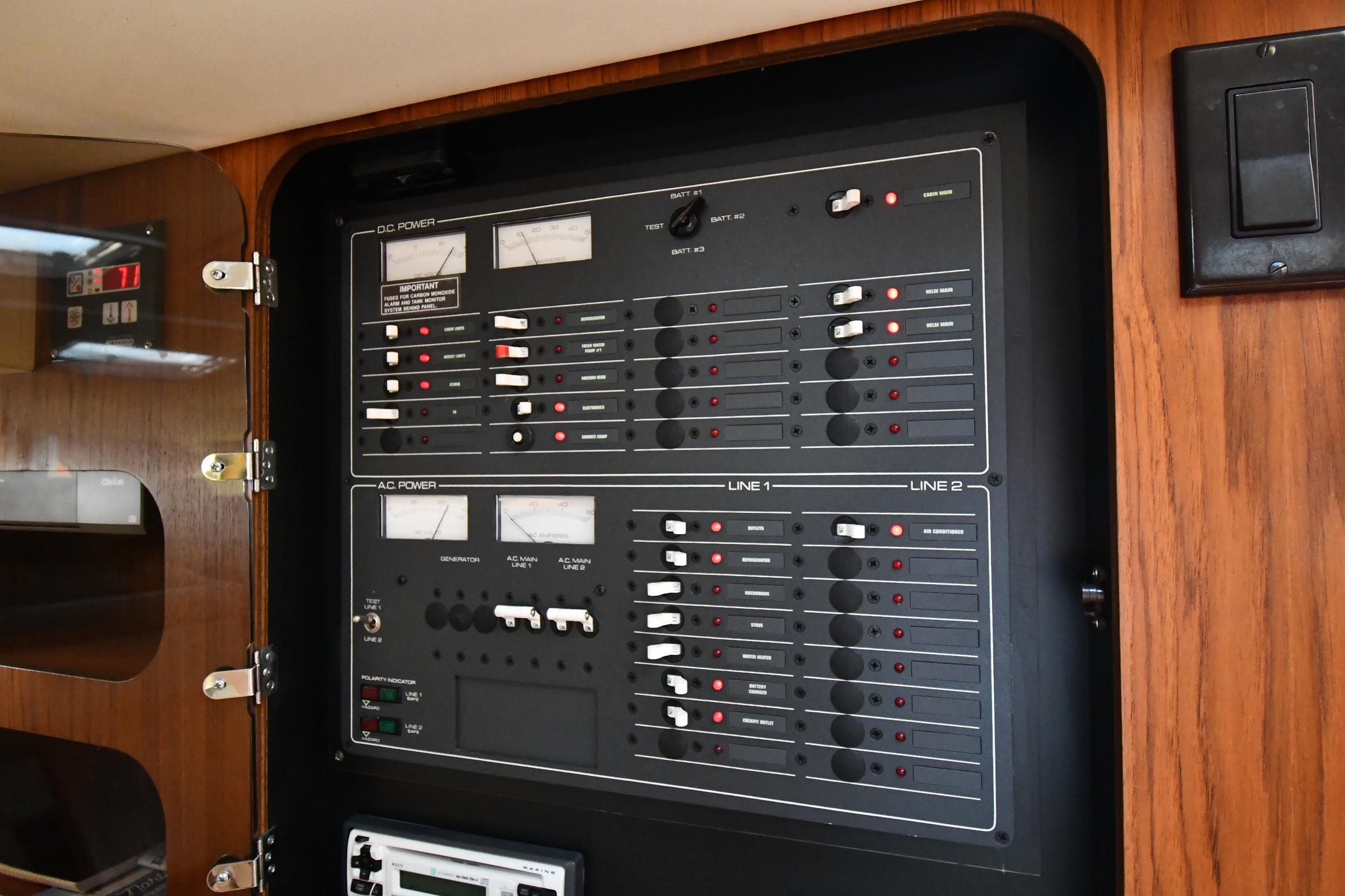 Electrical control panel on a 1998 Tiara Yachts 3100 Open boat.