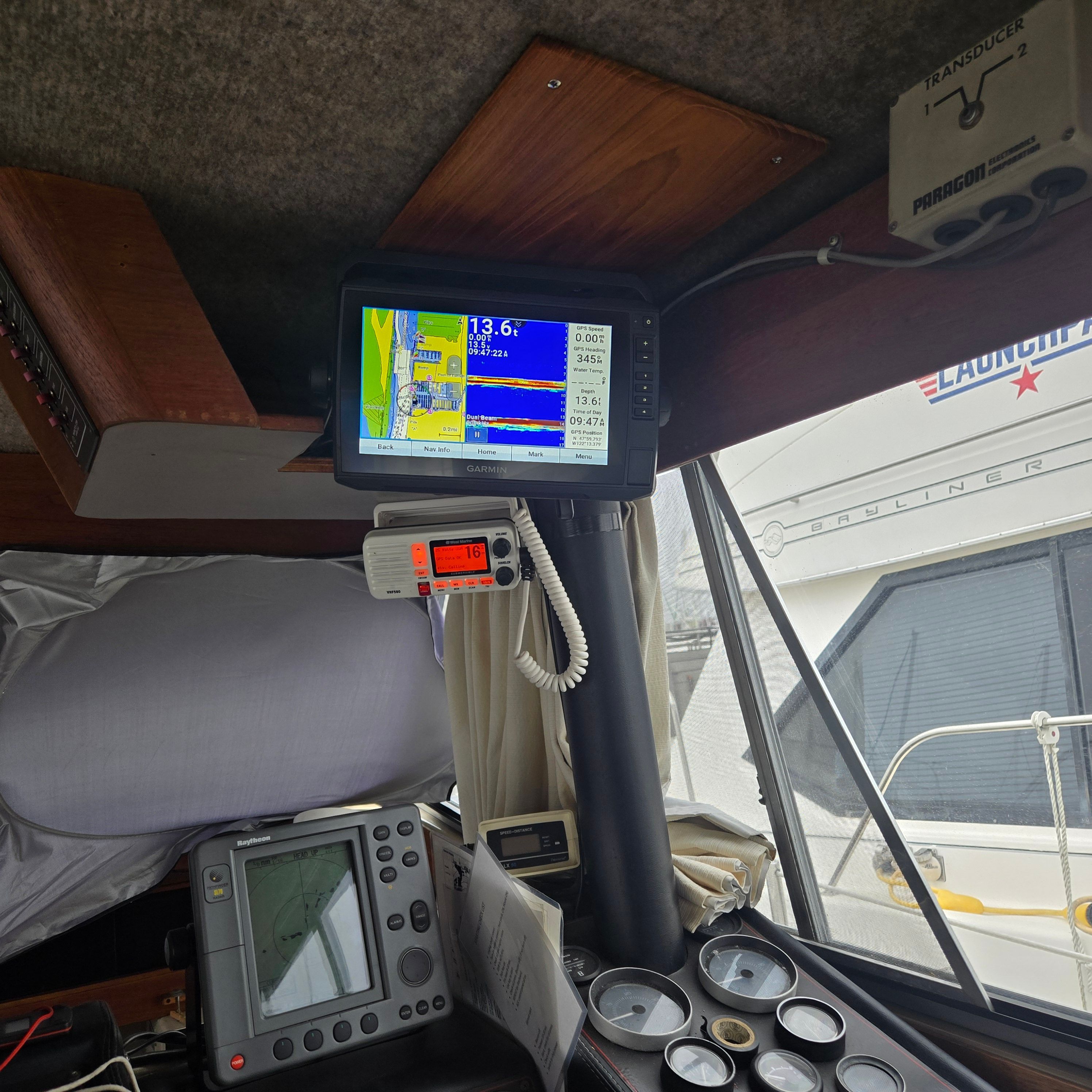 Interior of 1984 Bayliner 3870 Motoryacht with navigation systems.