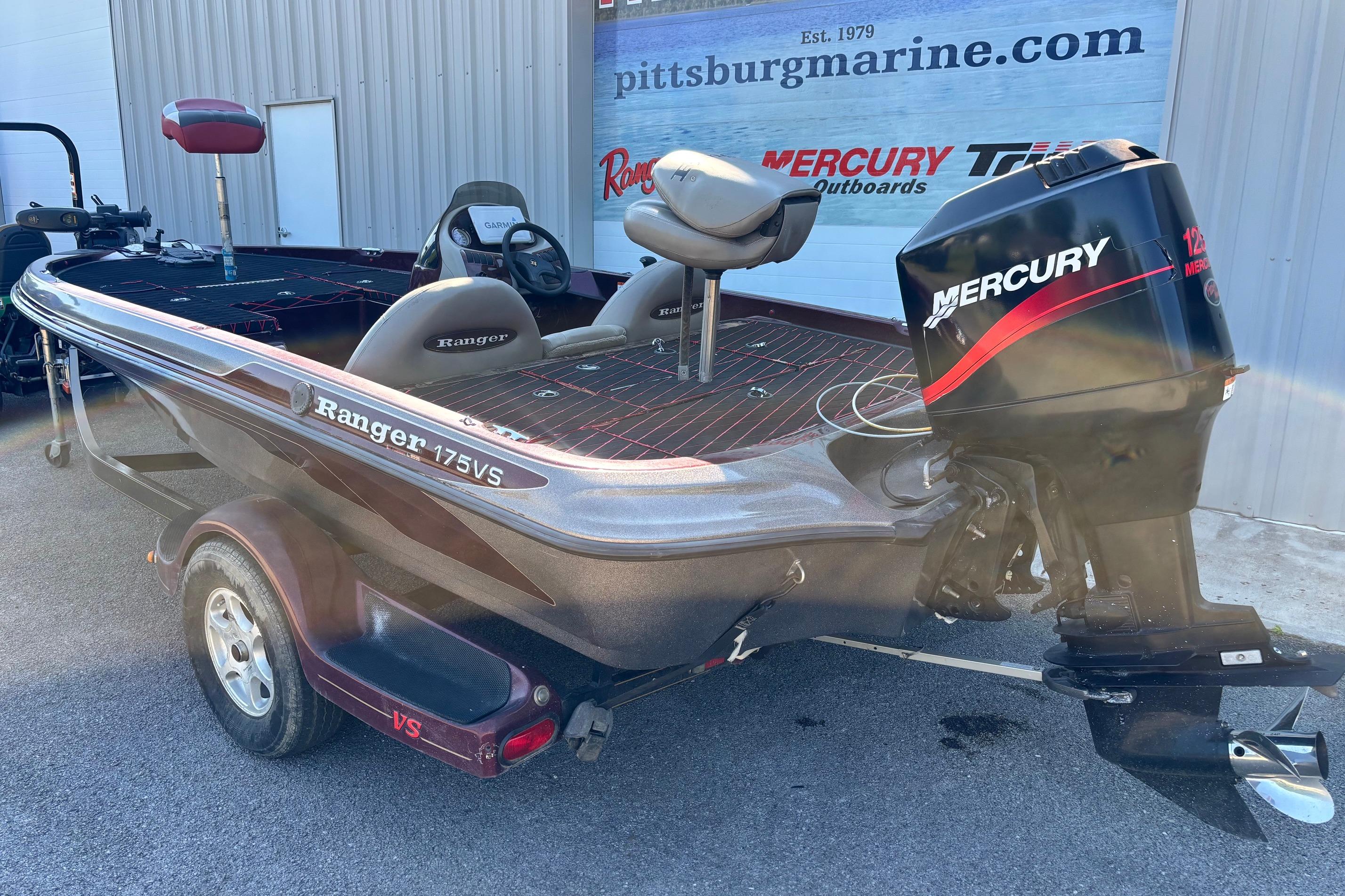 2004 Ranger 175SVS boat with Mercury outboard motor, parked outside Pittsburg Marine.