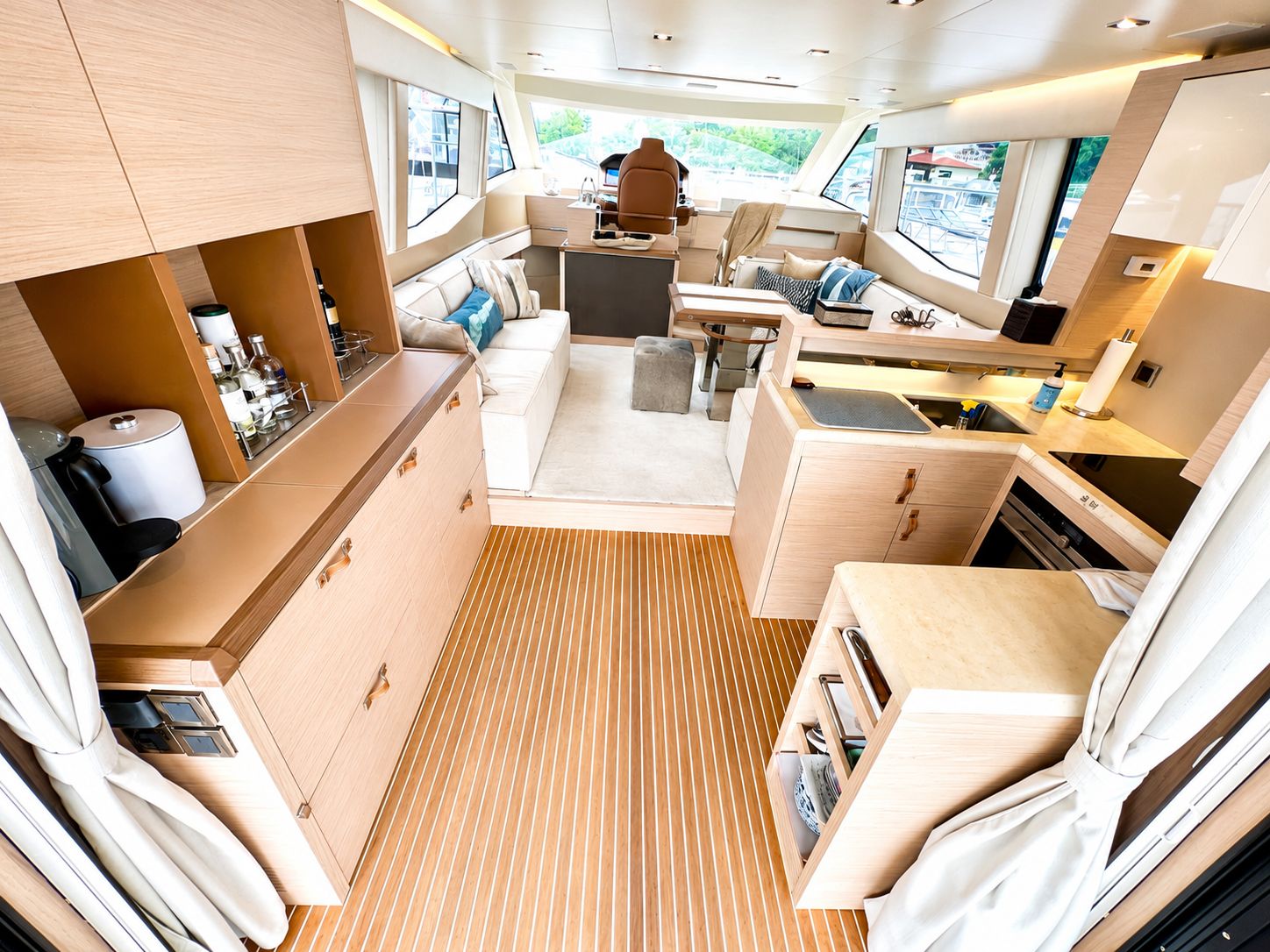 Luxurious interior of Monte Carlo MC6 yacht, 2019 model.