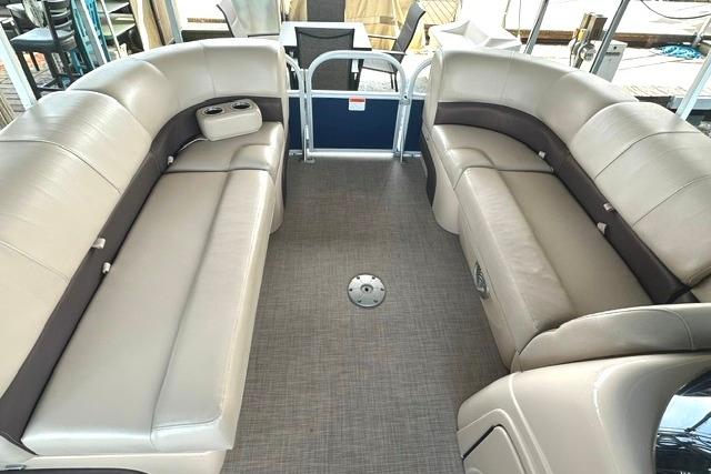 2019 Sun Tracker Party Barge 22 XP3 interior with spacious seating and modern design.