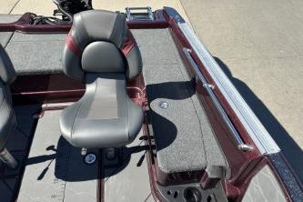 2026 Nitro ZV20 Pro boat interior with gray seating and carpeted deck.