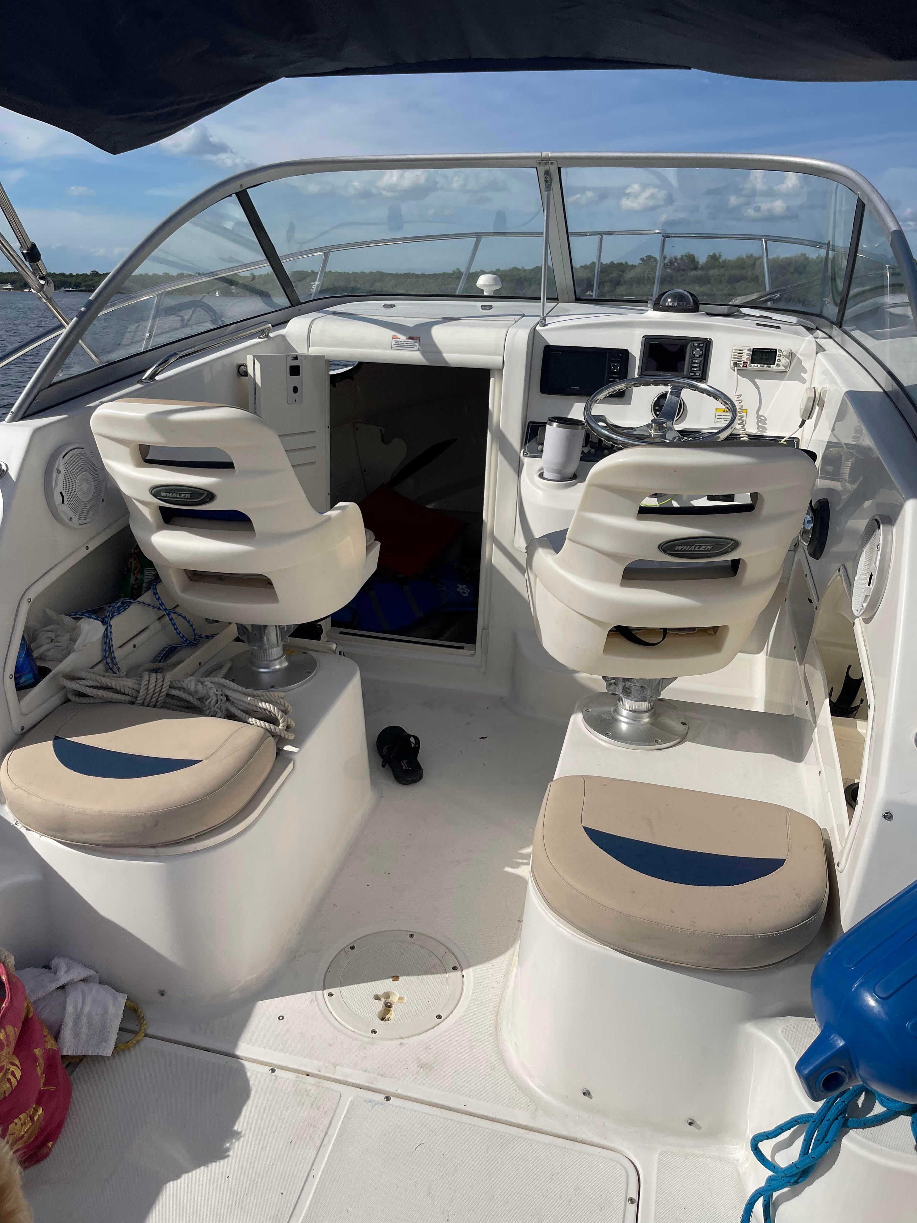 Interior of a 2010 Boston Whaler 235 Conquest boat.
