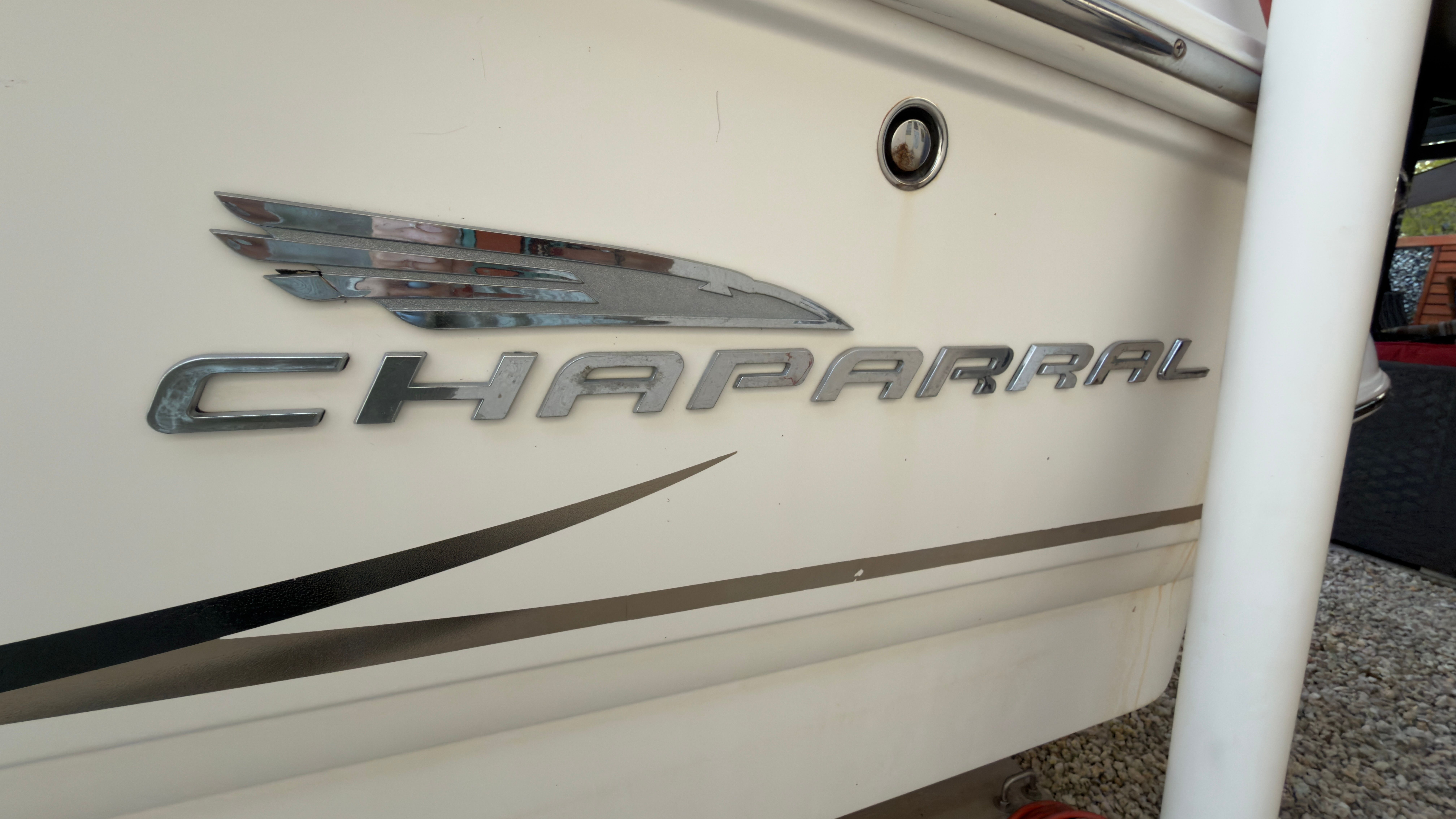 Chaparral 263 Sunesta Deckboat 2003 emblem on boat hull.