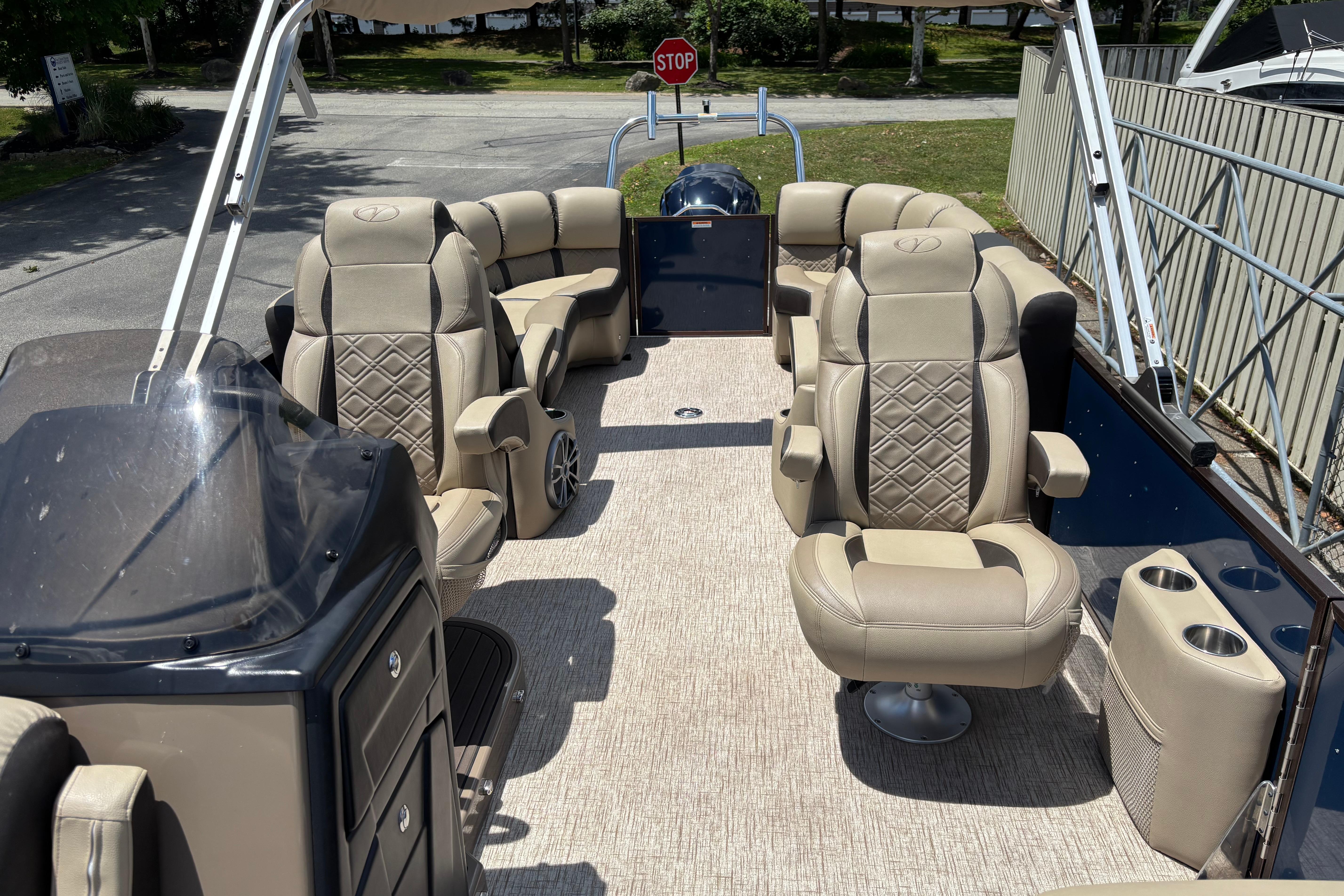 2021 Veranda VP25RC pontoon boat interior with luxurious seating and modern design.