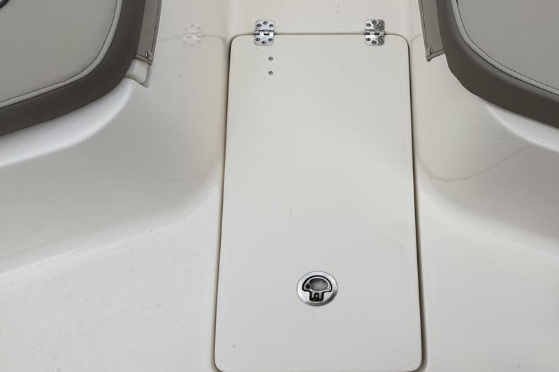 2024 Key West 239 FS boat hatch with secure latch and hinges.