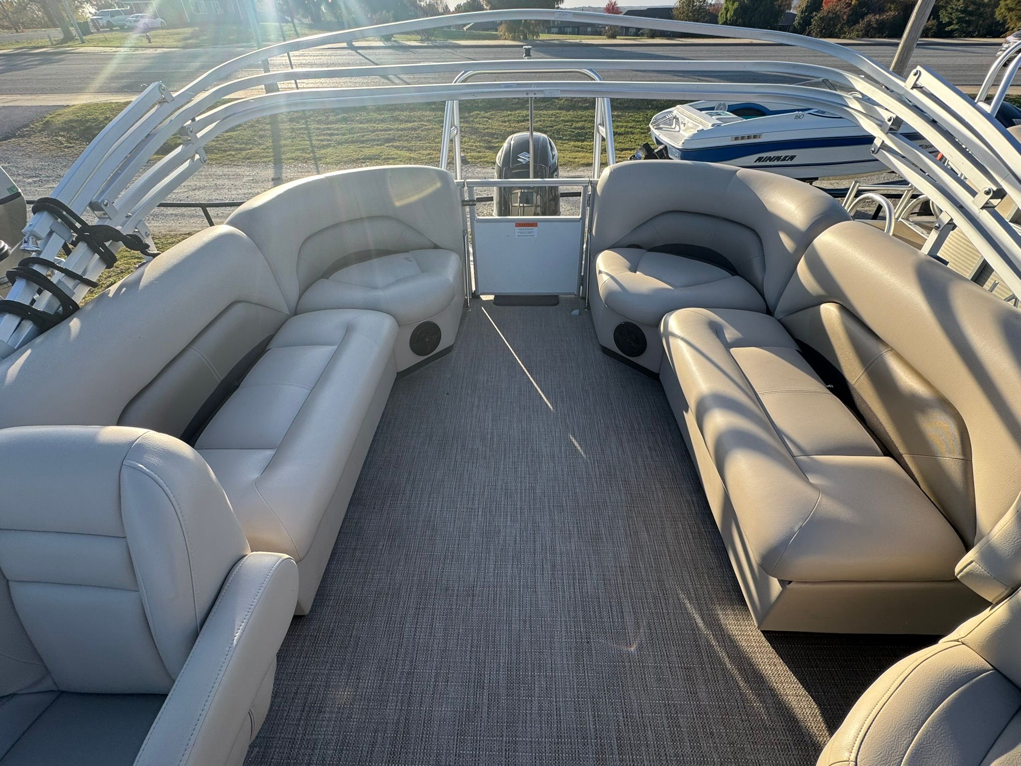 Interior of 2024 Landau Island Breeze 252 pontoon boat.