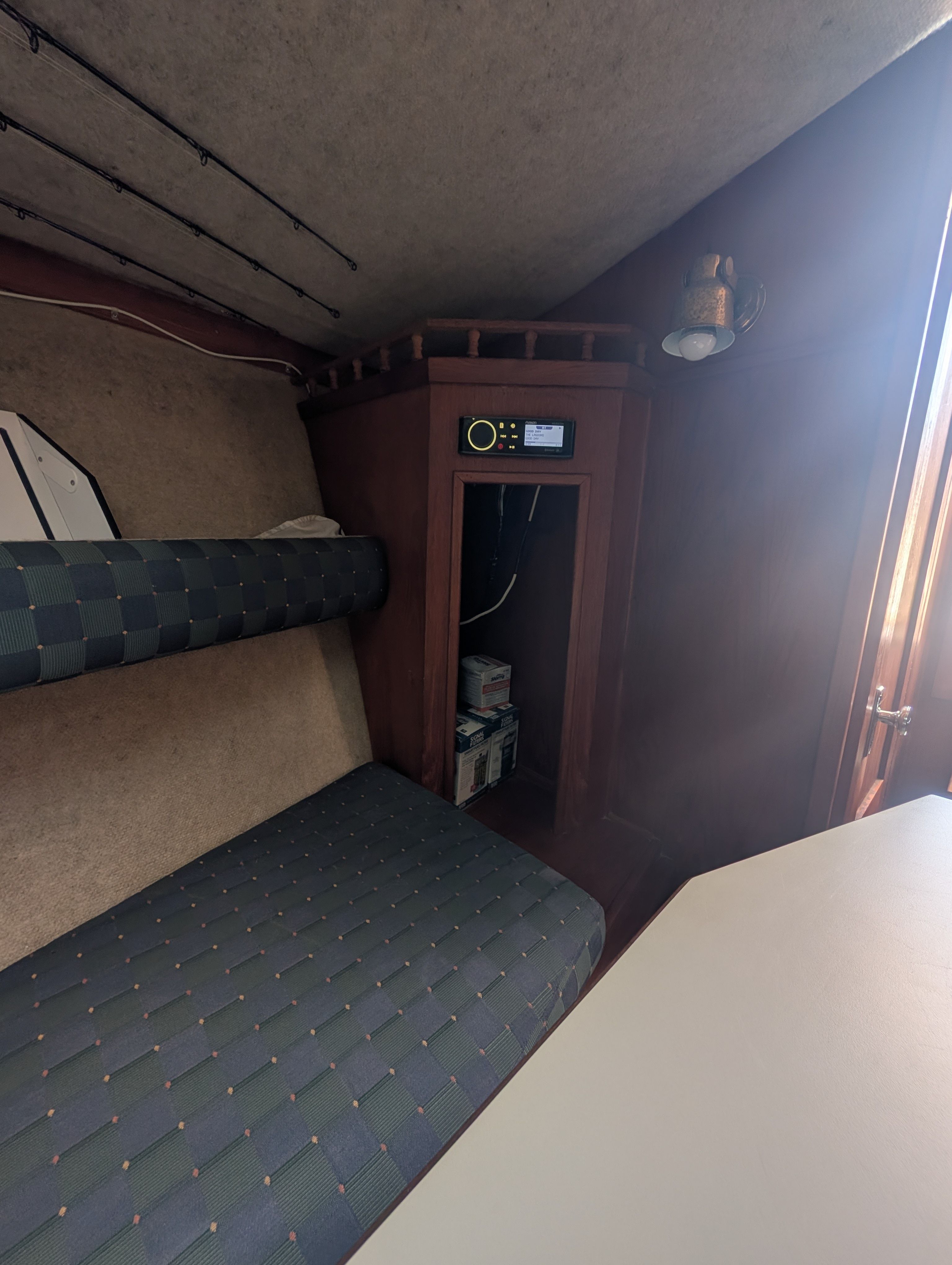Interior of a 1997 Albemarle 265 with seating and control console.
