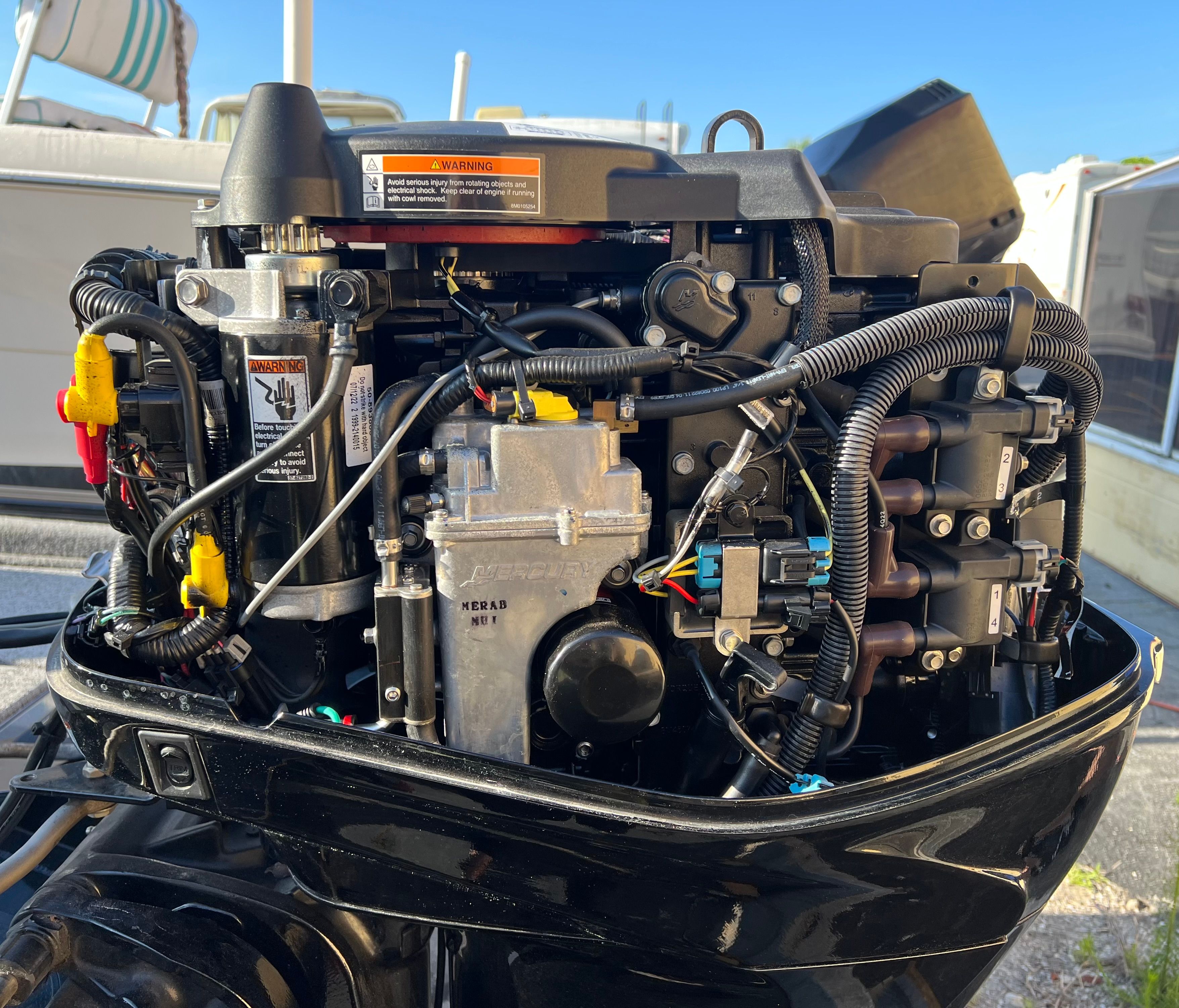 2023 Tracker PRO outboard motor with intricate wiring.