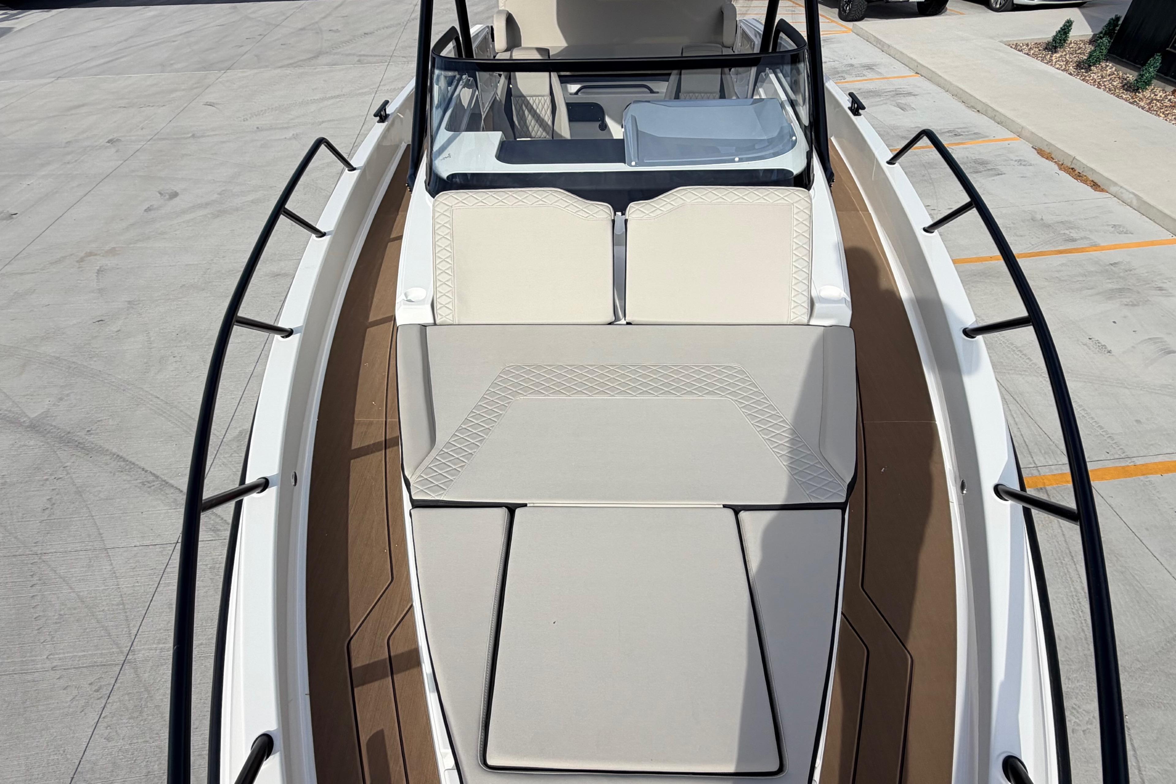 2026 Navan S30 boat with spacious deck and cushioned seating.