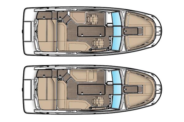 Manufacturer Provided Image: 2021 Sea Ray SPX 230 boat layout, top view, seating and deck plan.