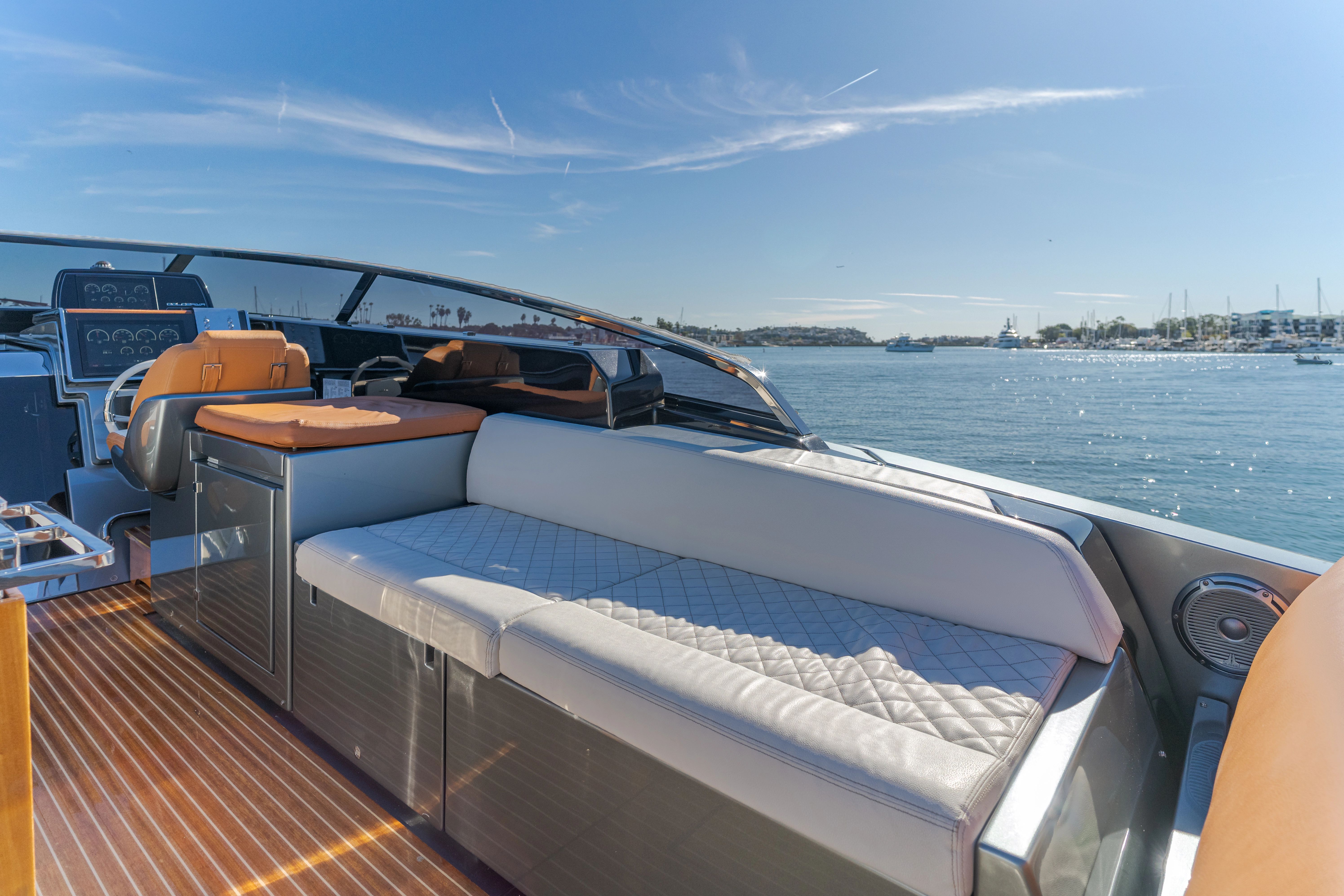 Luxurious interior of Riva 48' Dolceriva yacht, 2021 model.
