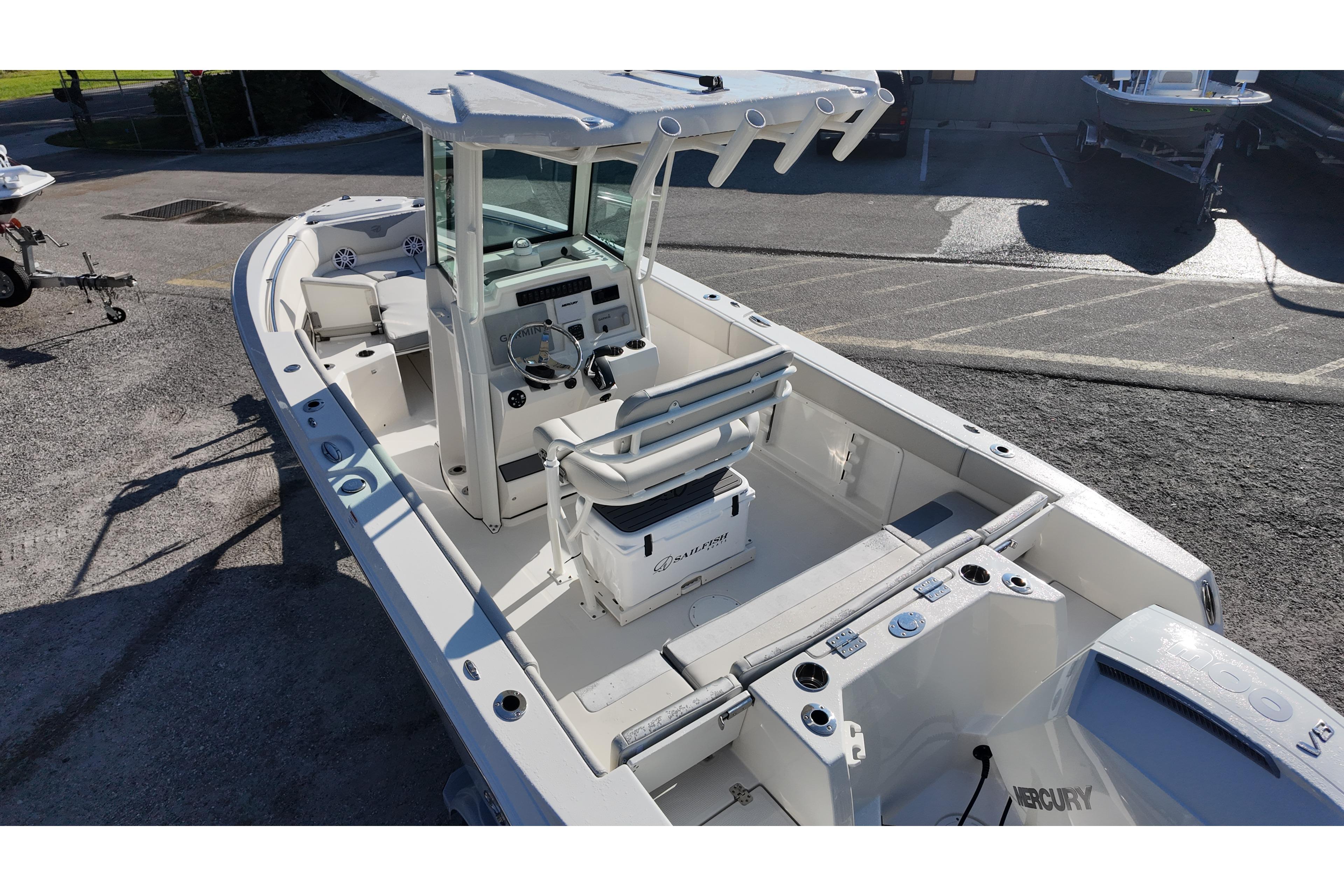 2026 Sailfish 232 CC center console boat with spacious seating and modern controls.