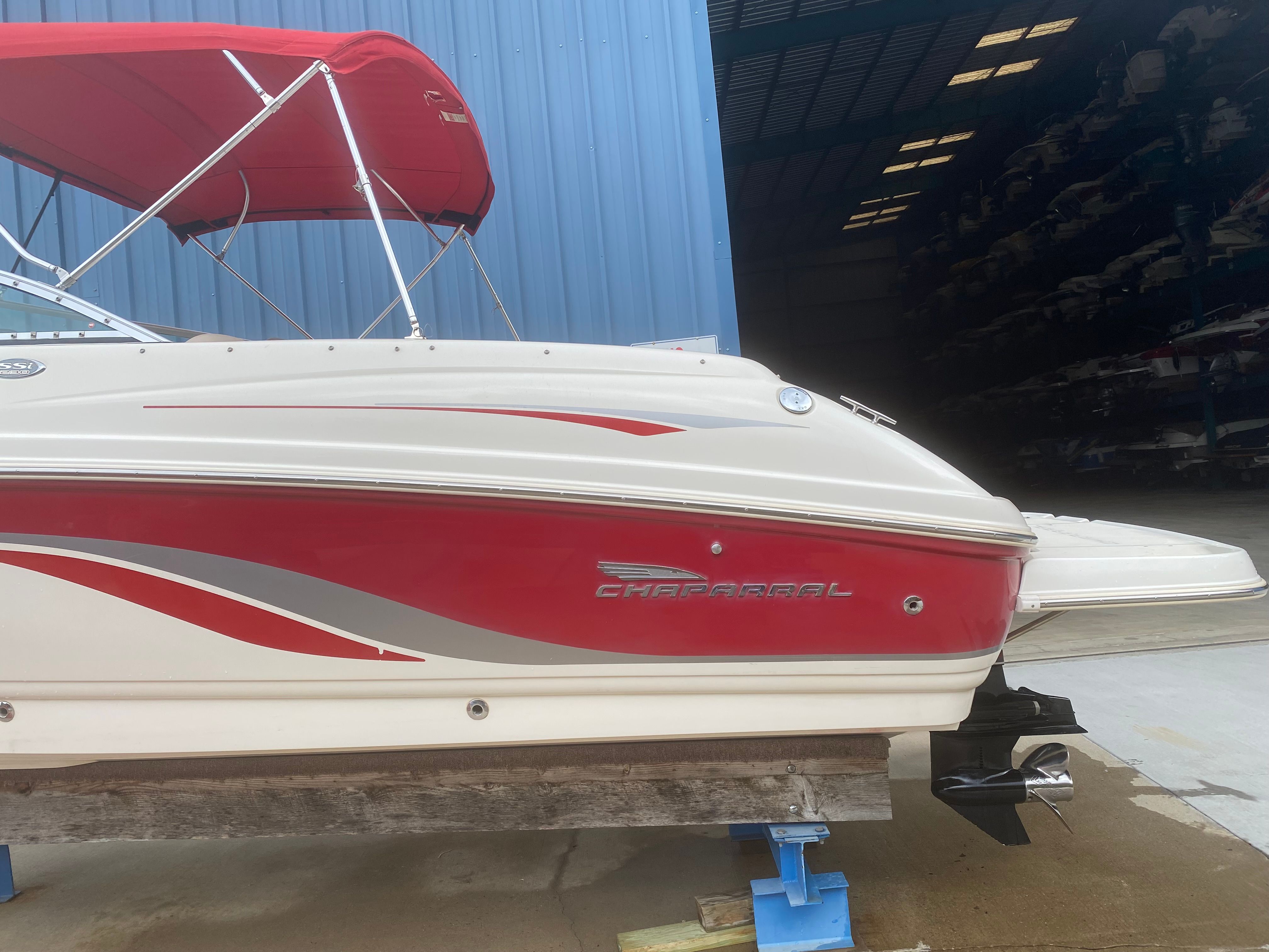 2000 Chaparral 230 SSi boat in storage facility.