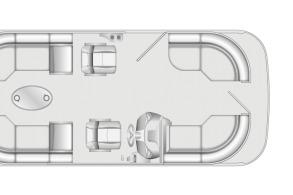 Top view of 2026 Dockside 22DQ boat layout with seating and helm.