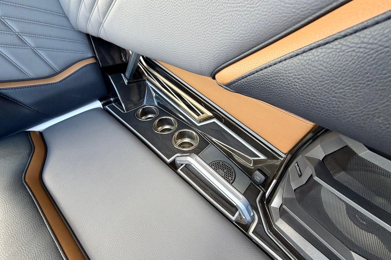 Interior of 2025 Tigé Ultré 25ZX boat with cup holders and premium seating.