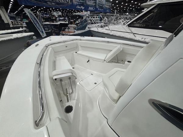 2025 Sea Pro 262 Offshore boat interior with white seating and sleek design.